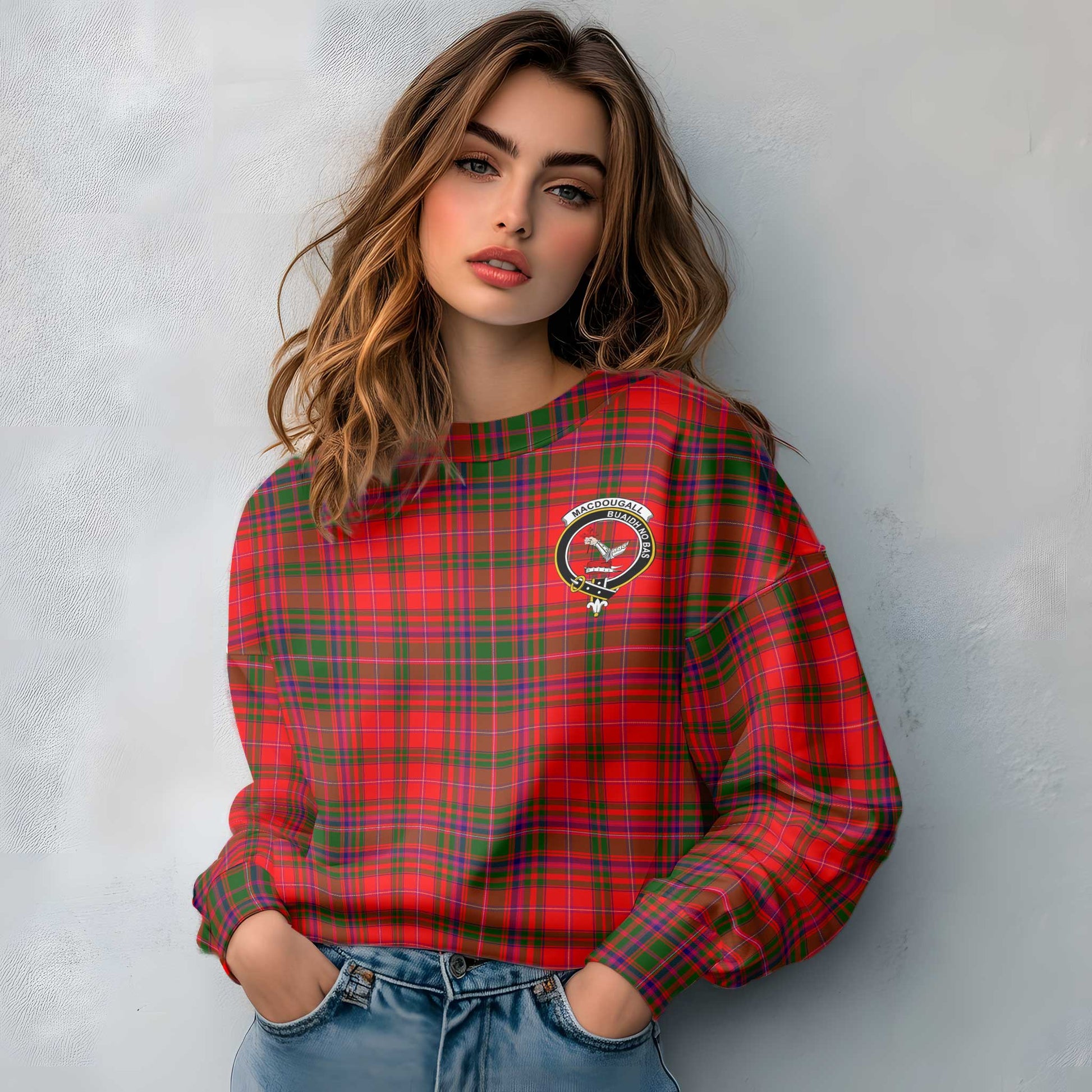 Clan Macdougall Tartan Women Sweatshirt Crest And Plaid Basic Style