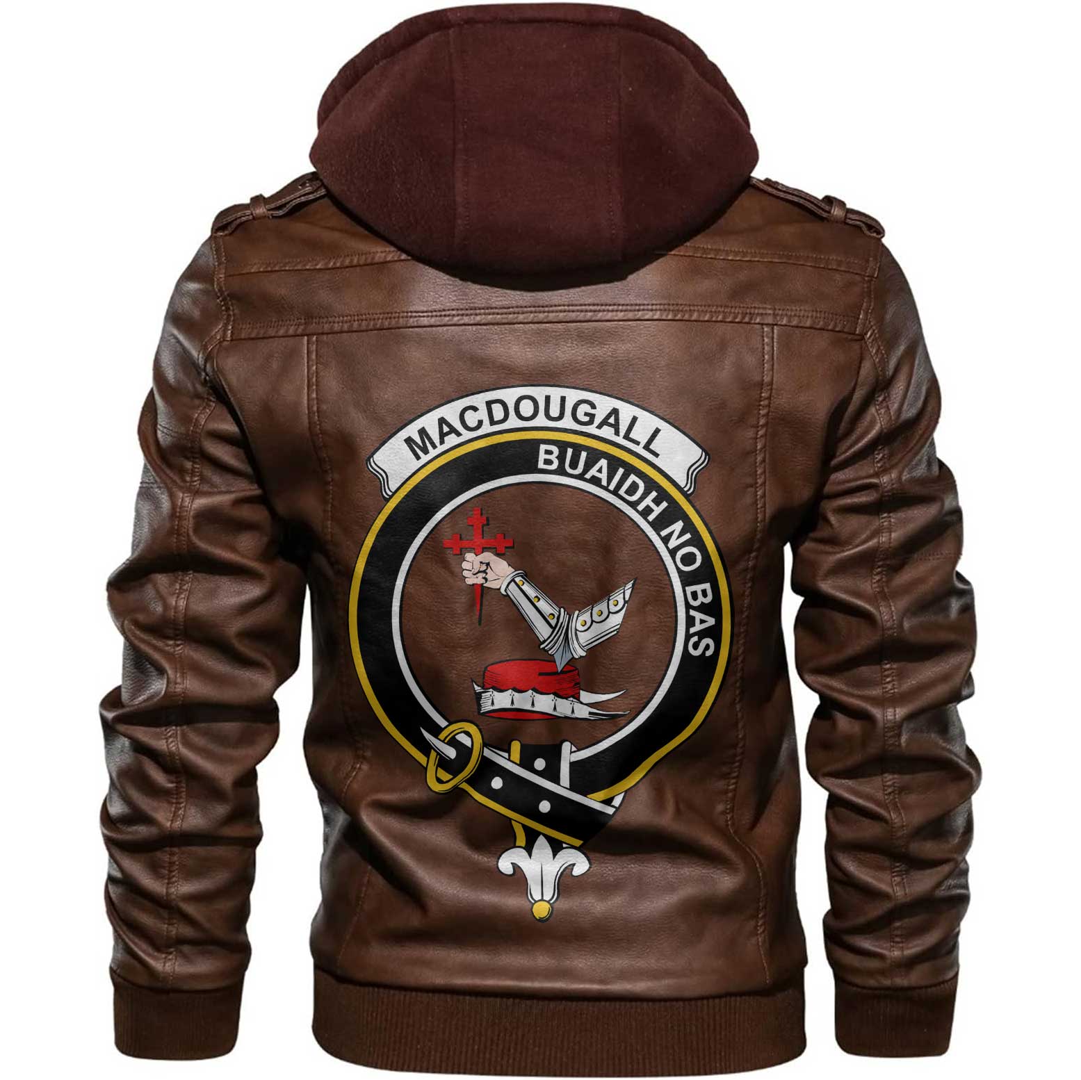 Clan Macdougall Tartan Zip Leather Jacket Crest And Plaid Basic Style