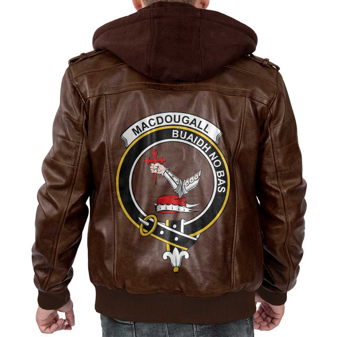 Clan Macdougall Tartan Zip Leather Jacket Crest And Plaid Basic Style