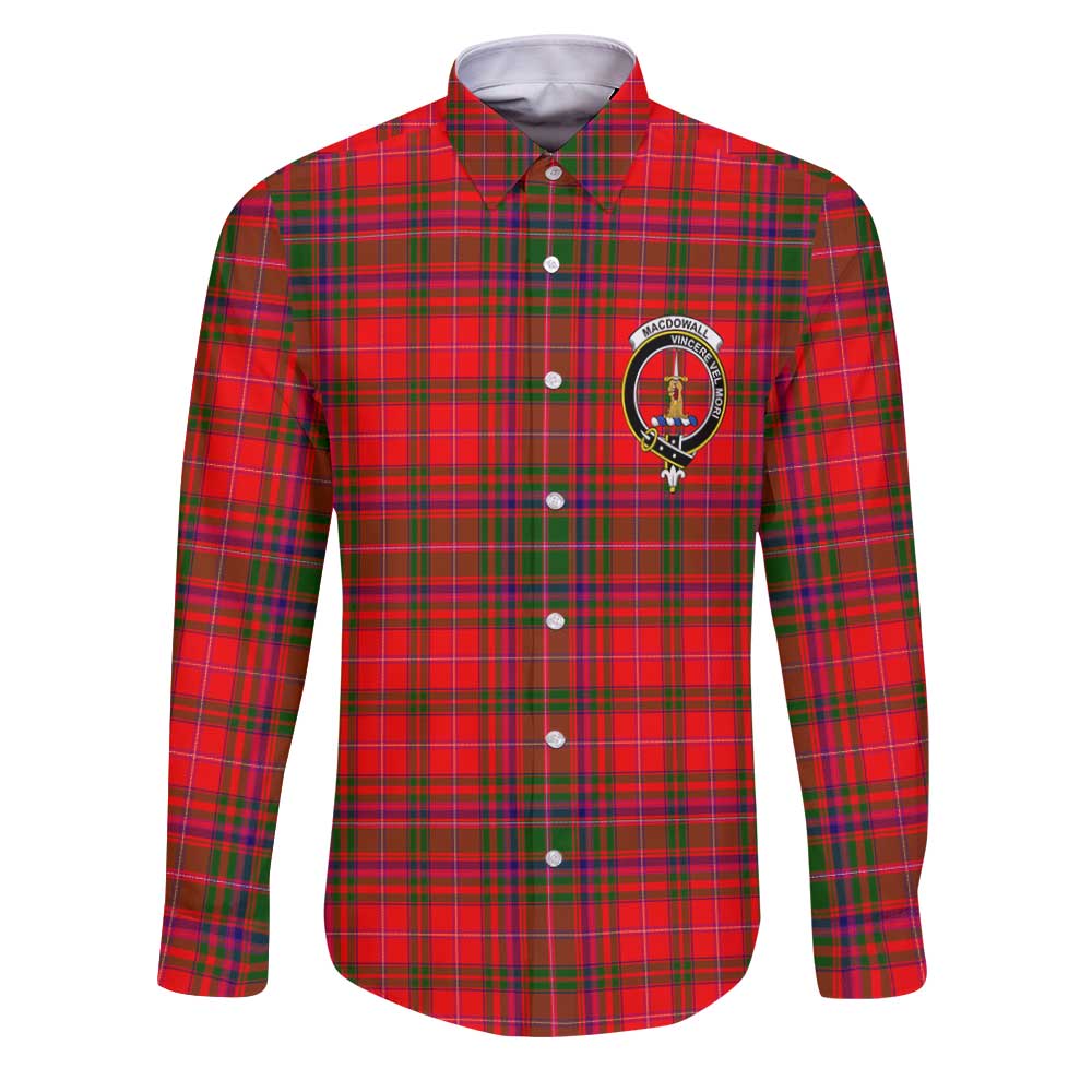 Clan Macdowall Tartan Long Sleeve Button Shirt Crest And Plaid Basic Style