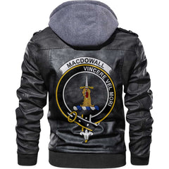 Clan Macdowall Of Garthland Tartan Zip Leather Jacket Crest And Plaid Basic Style