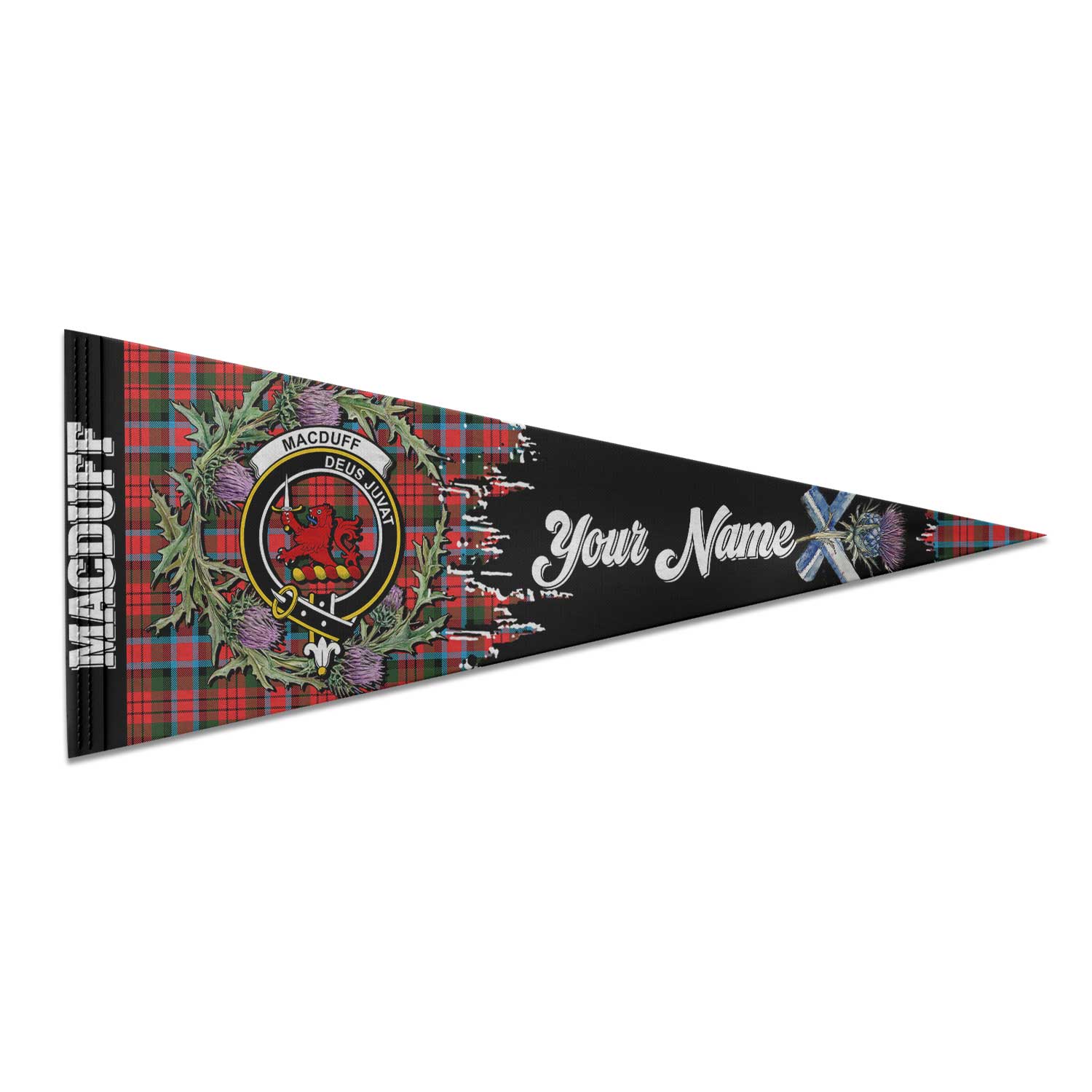 Clan Macduff Tartan Felt Pennant Crest And Plaid Basic Style