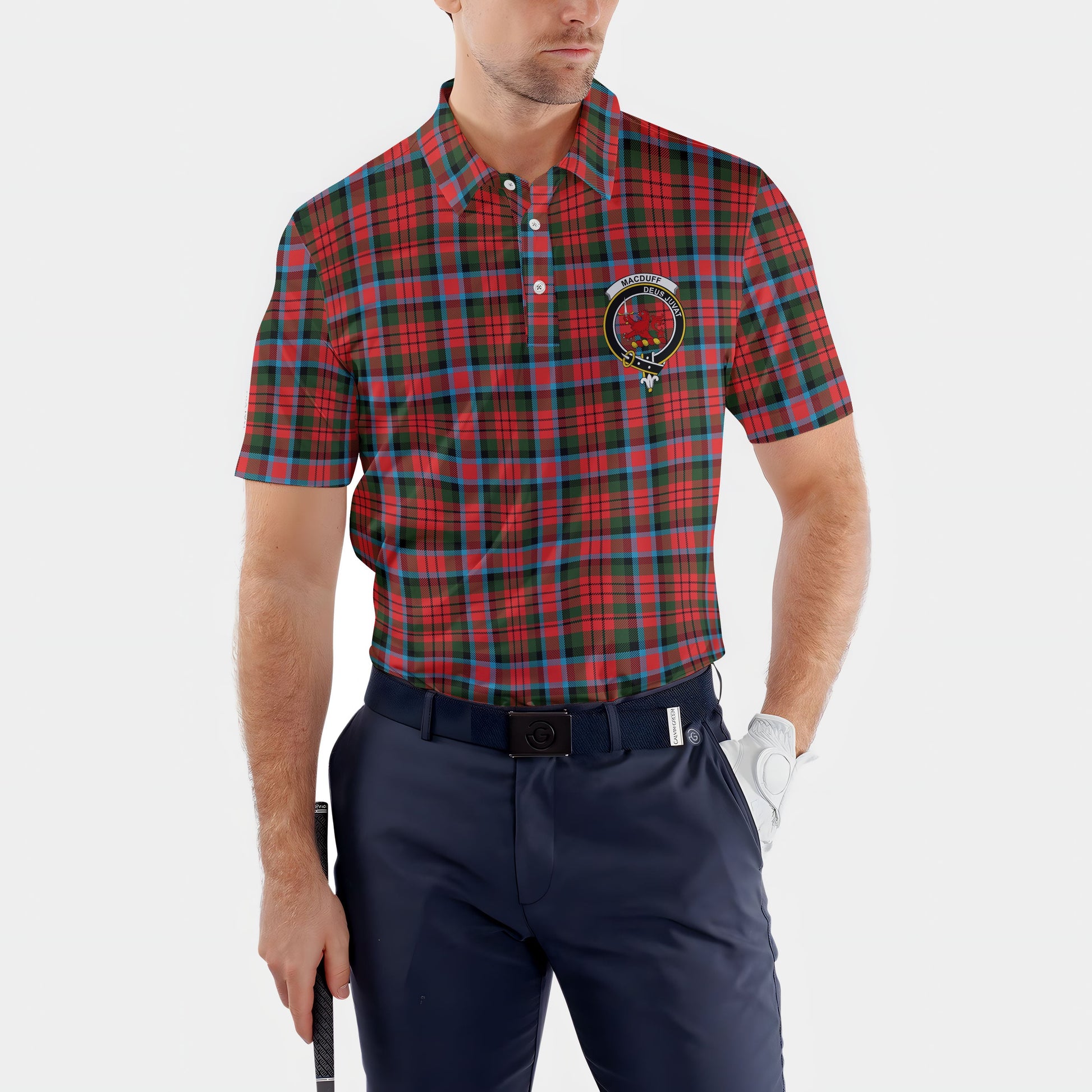 Clan Macduff Tartan Golf Men Polo Shirt Crest And Plaid Basic Style