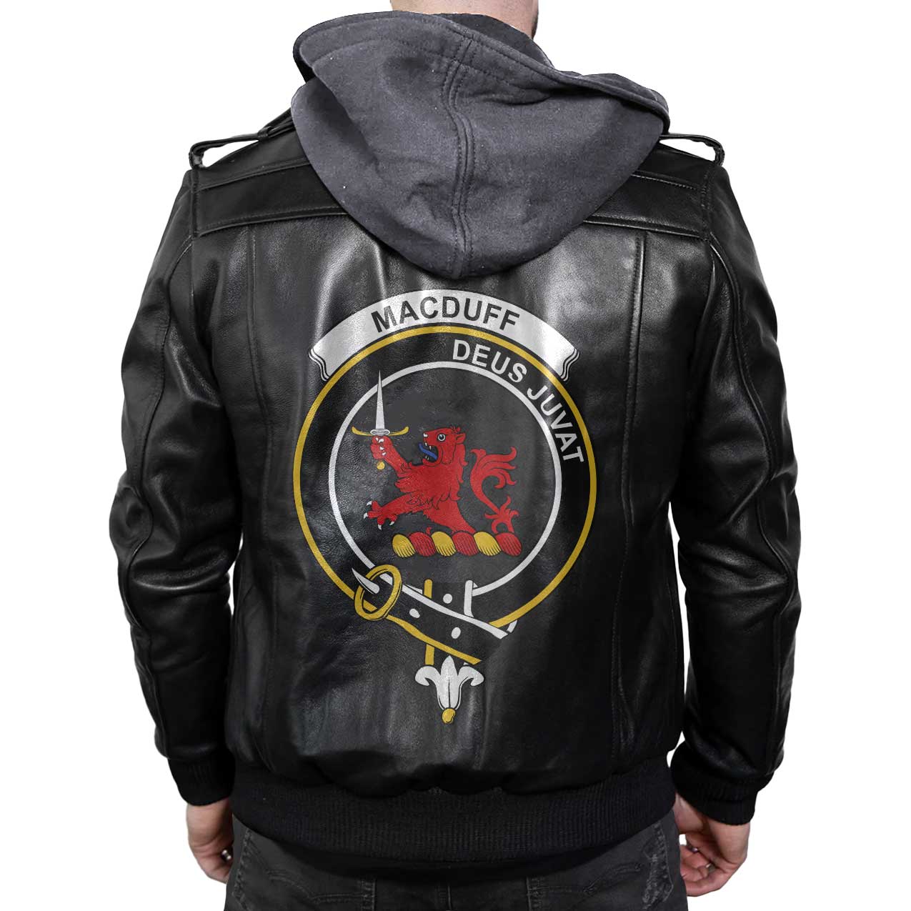 Clan Macduff Tartan Zip Leather Jacket Crest And Plaid Basic Style