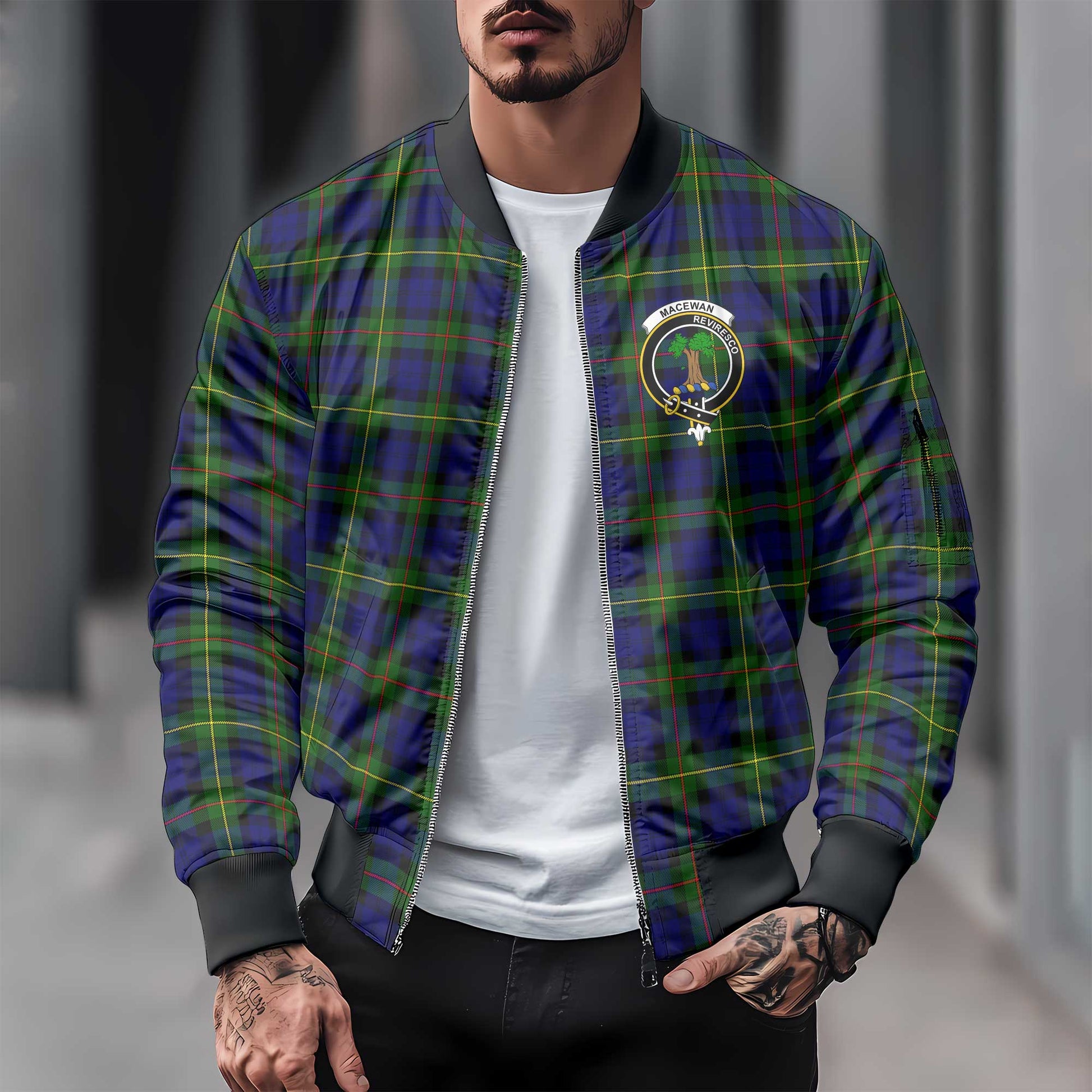 Clan Macewen Tartan Men Bomber Jacket Crest And Plaid Basic Style