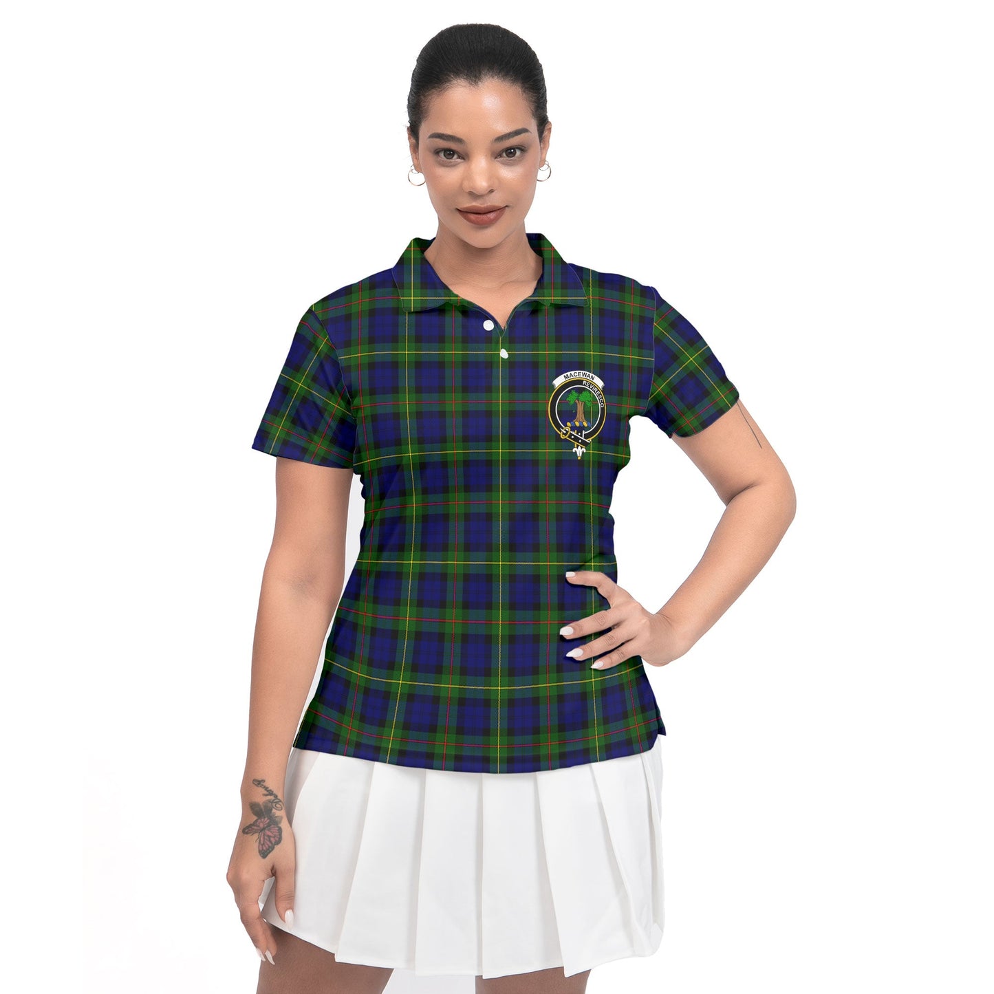 Clan Macewen Tartan Women Polo Shirt Crest And Plaid Basic Style