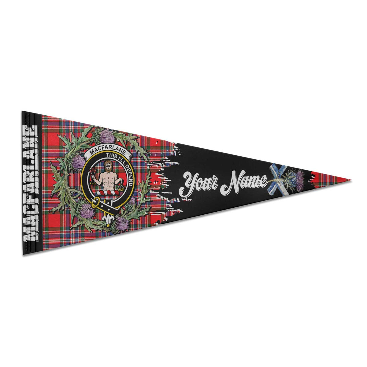Clan Macfarlane Tartan Felt Pennant Crest And Plaid Basic Style