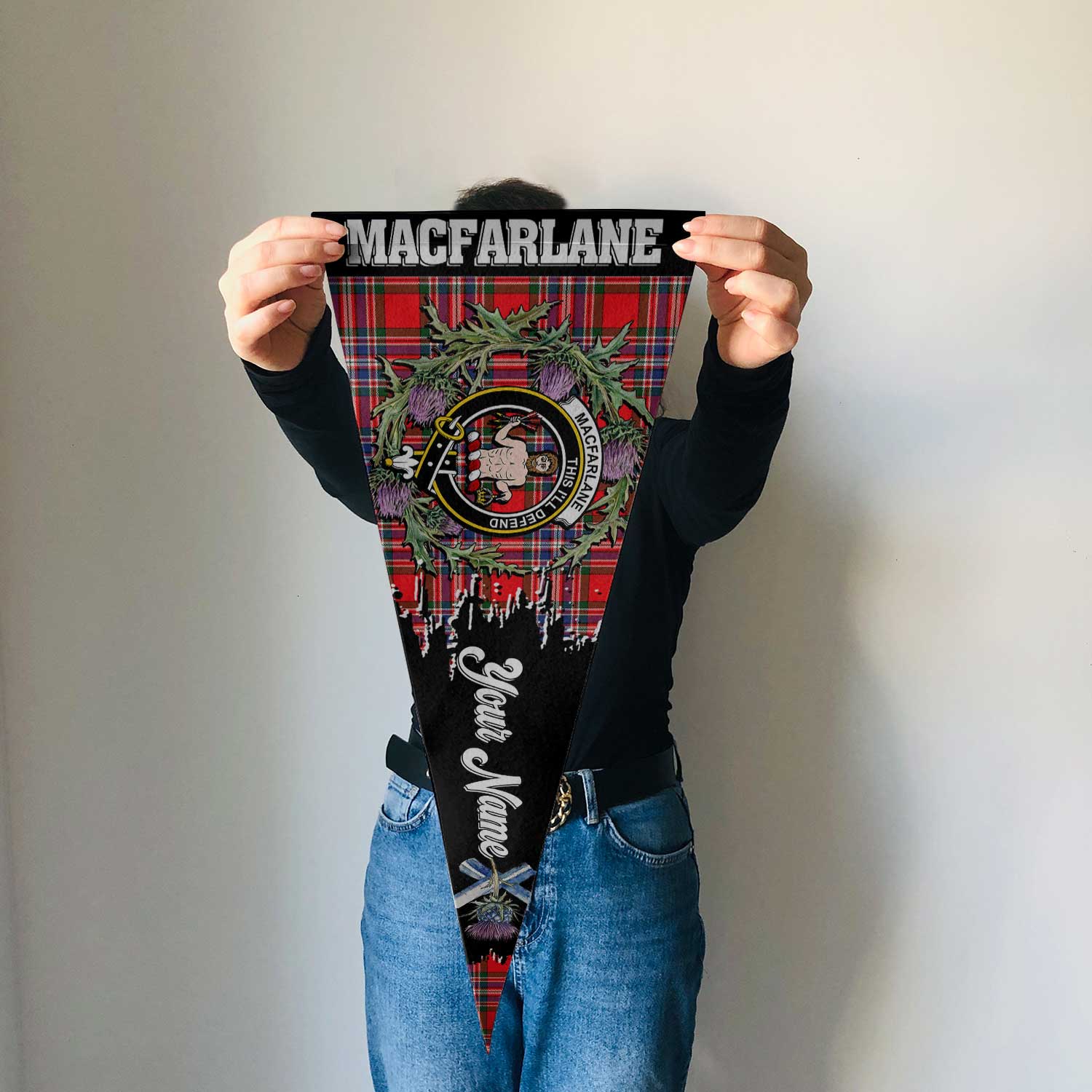 Clan Macfarlane Tartan Felt Pennant Crest And Plaid Basic Style