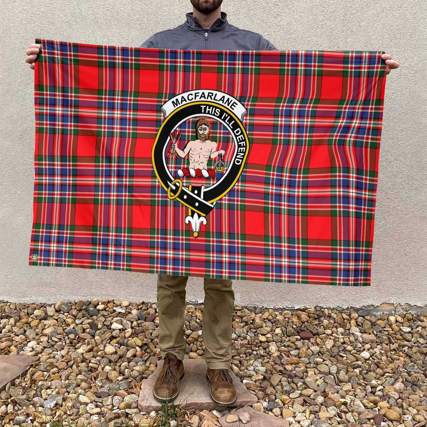 Clan Macfarlane Tartan Flag Crest And Plaid Basic Style