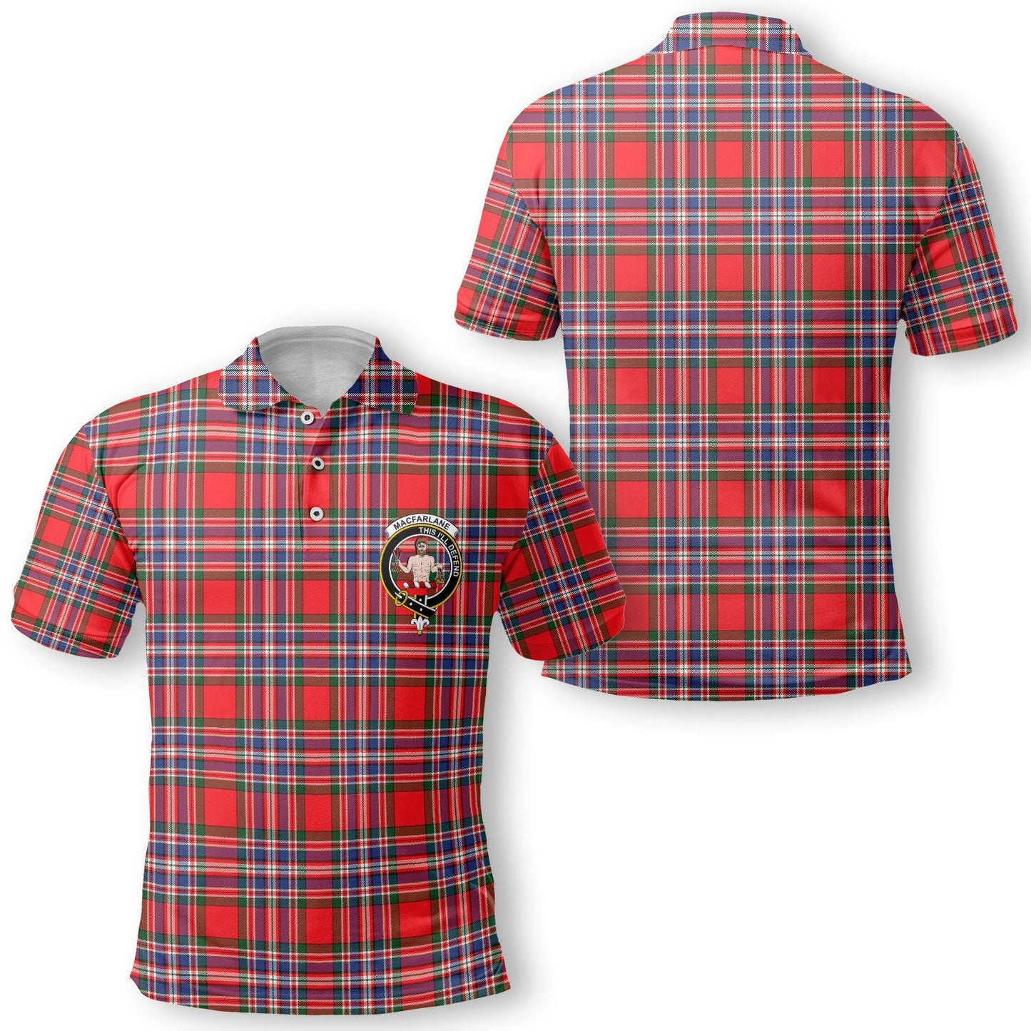 Clan Macfarlane Tartan Golf Men Polo Shirt Crest And Plaid Basic Style