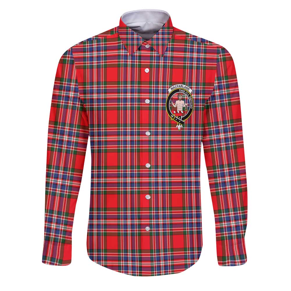 Clan Macfarlane Tartan Long Sleeve Button Shirt Crest And Plaid Basic Style