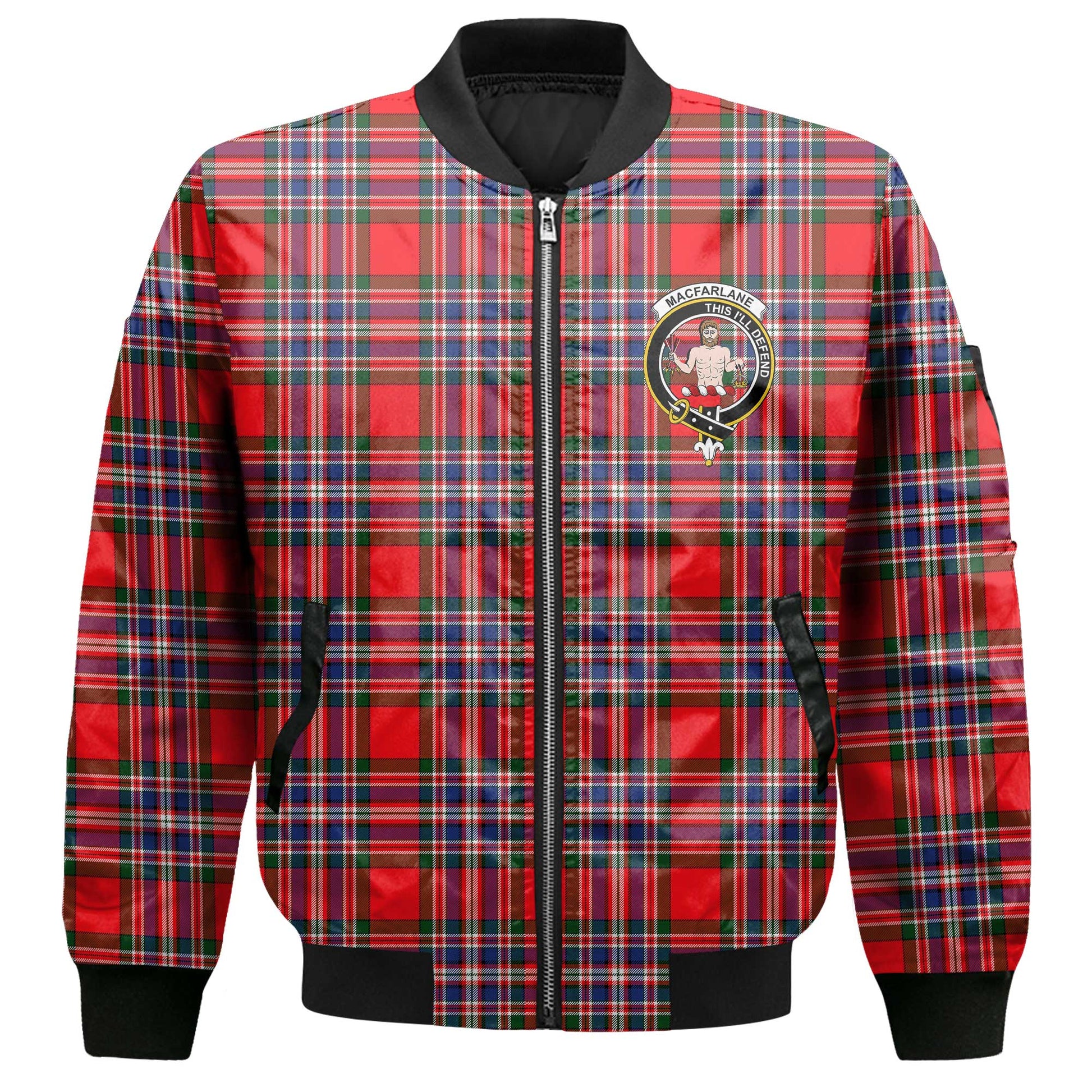 Clan Macfarlane Tartan Men Bomber Jacket Crest And Plaid Basic Style