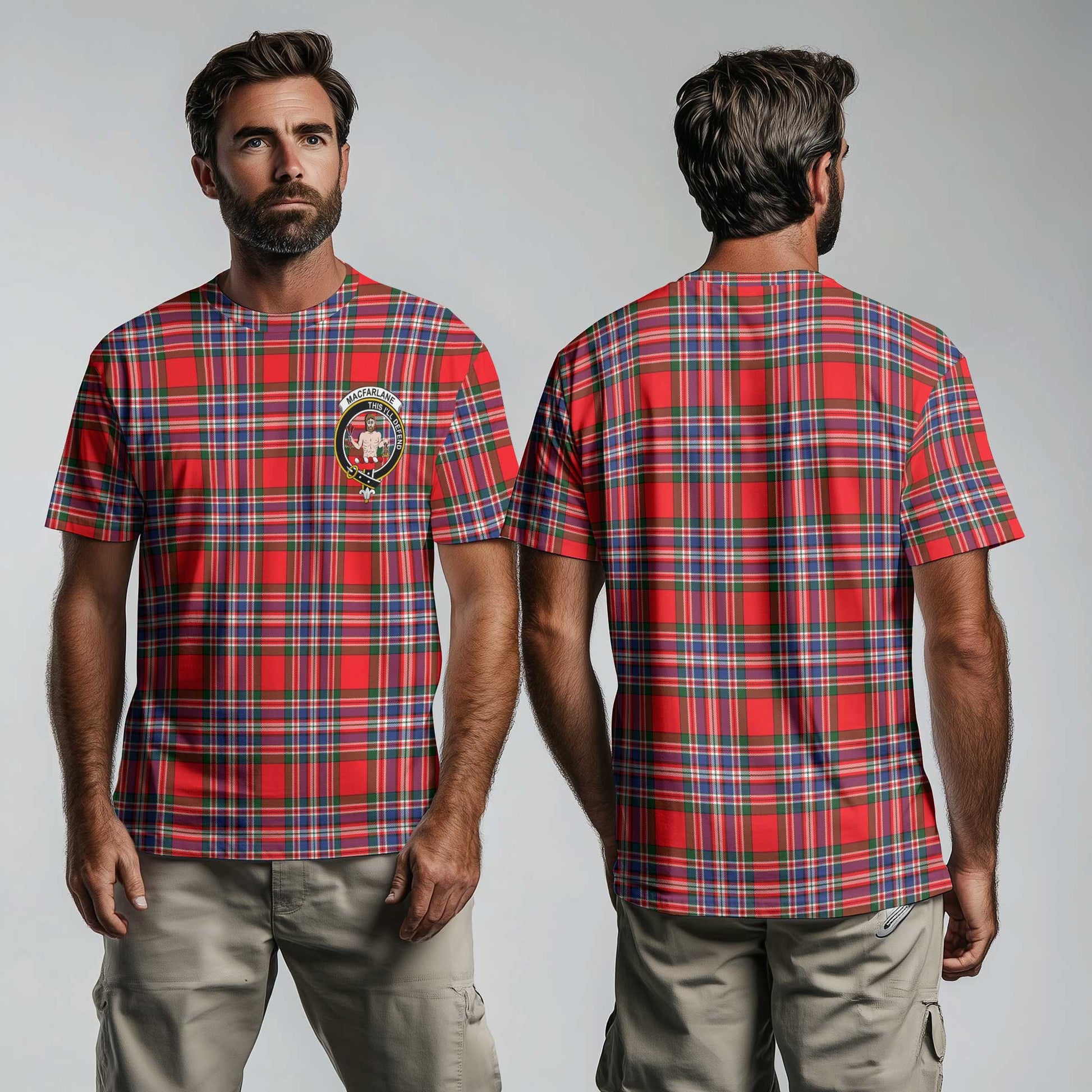 Clan Macfarlane Tartan Men T Shirt Crest And Plaid Basic Style