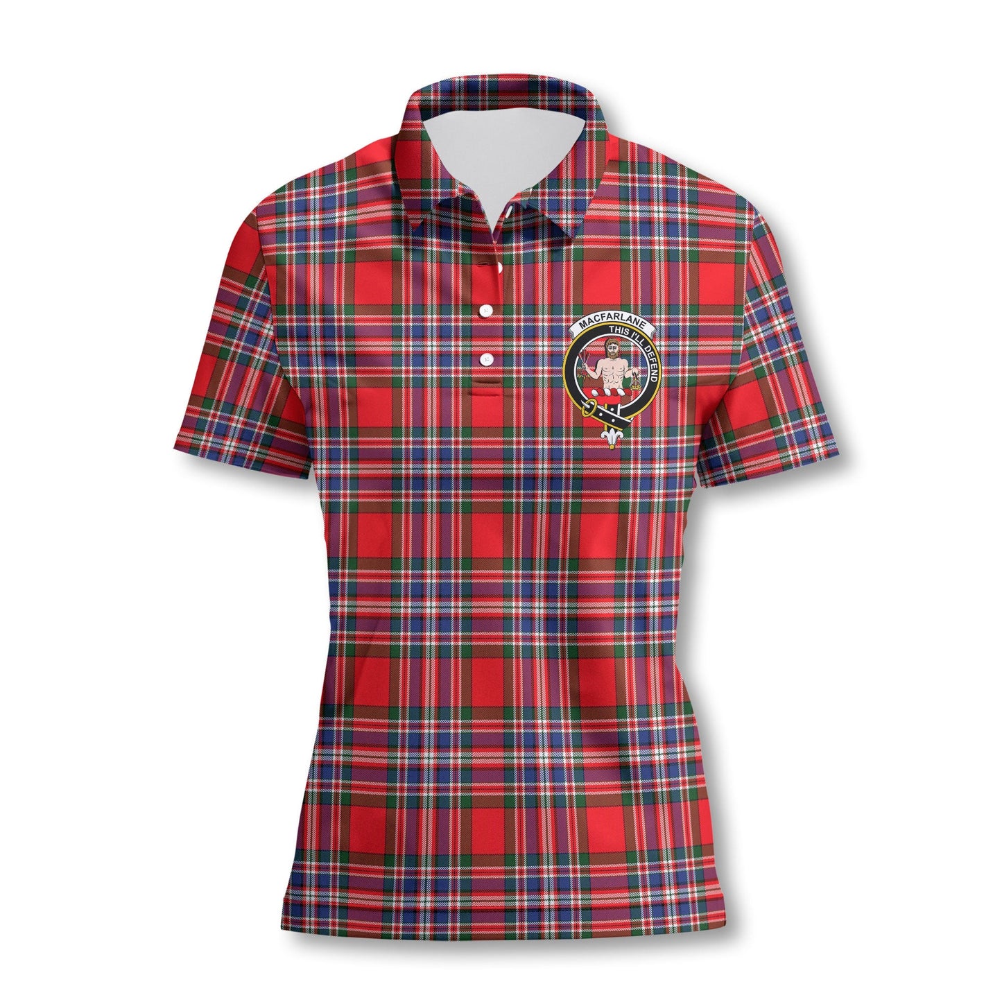 Clan Macfarlane Tartan Women Polo Shirt Crest And Plaid Basic Style