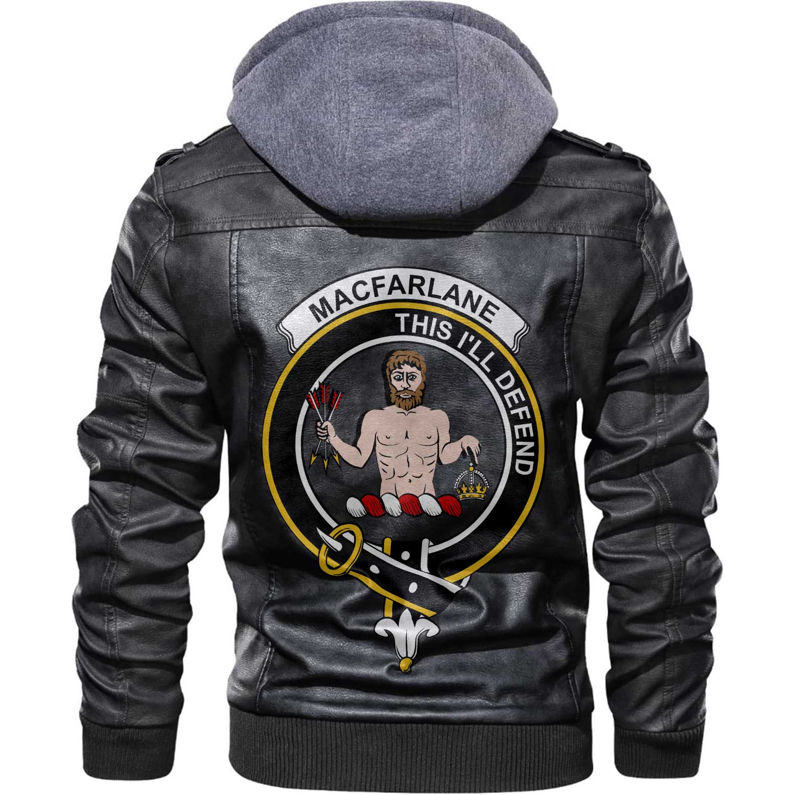 Clan Macfarlane Tartan Zip Leather Jacket Crest And Plaid Basic Style