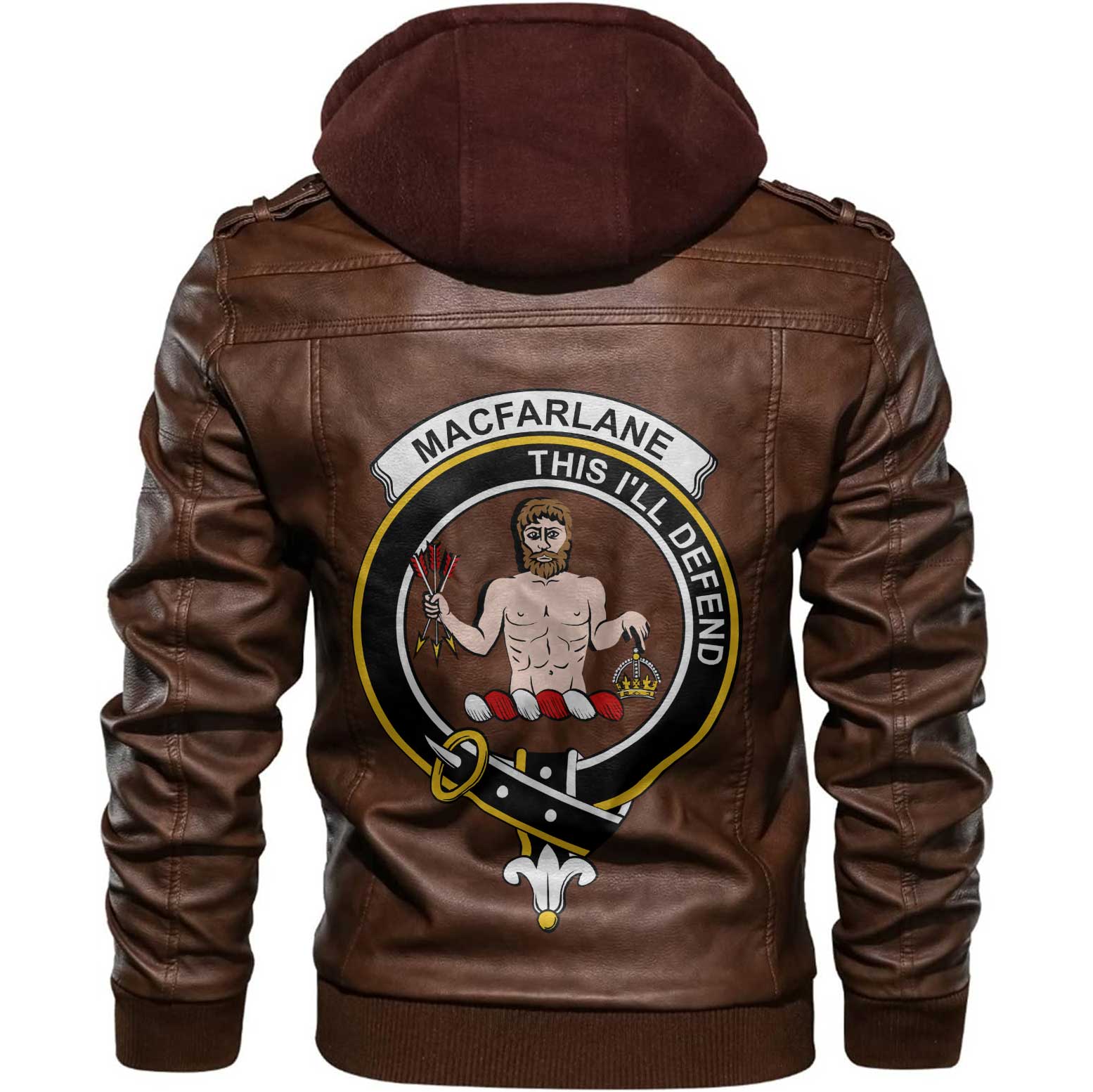 Clan Macfarlane Tartan Zip Leather Jacket Crest And Plaid Basic Style