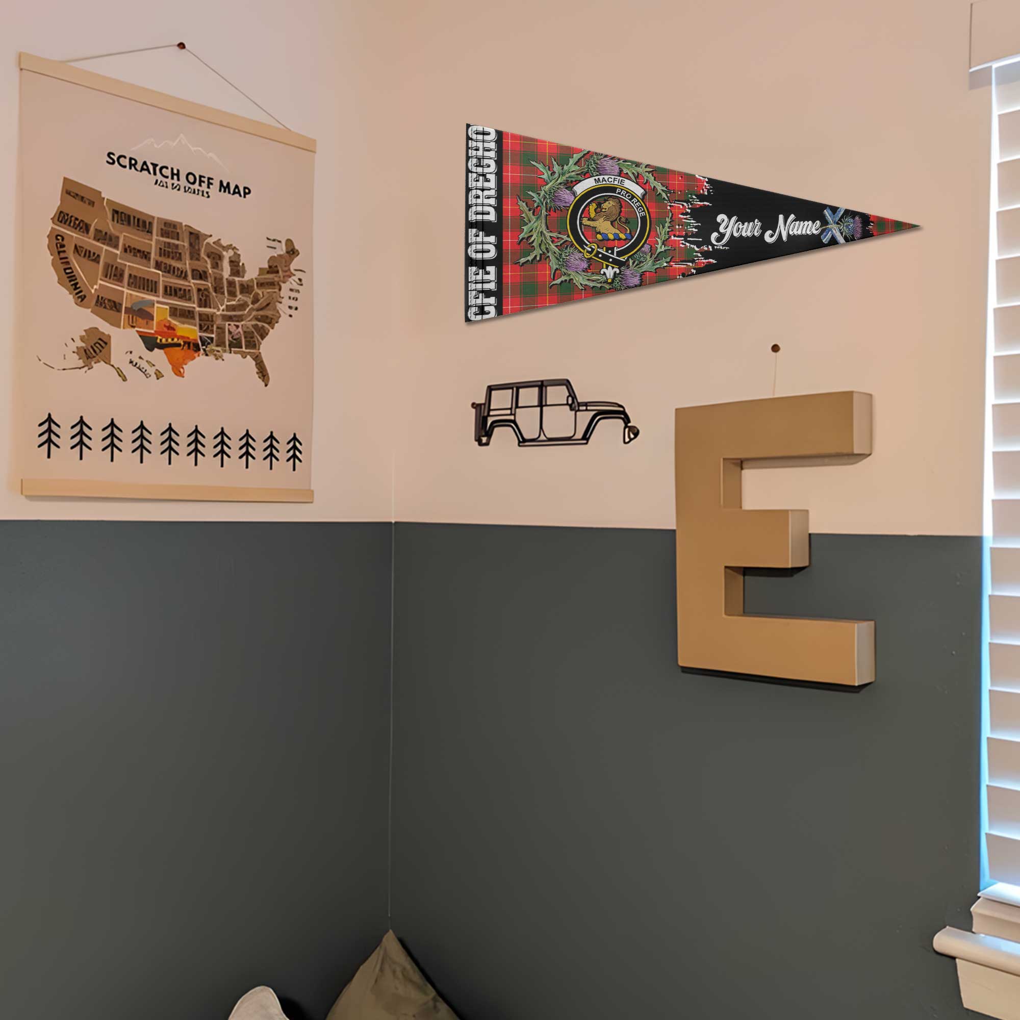 Clan Macfie Of Dreghorn Tartan Felt Pennant Crest And Plaid Basic Style