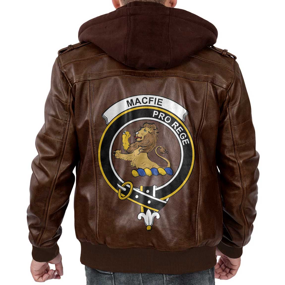 Clan Macfie Of Dreghorn Tartan Zip Leather Jacket Crest And Plaid Basic Style