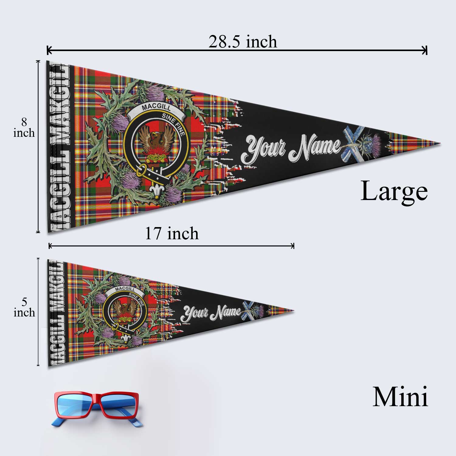Clan Macgill Makgill Tartan Felt Pennant Crest And Plaid Basic Style