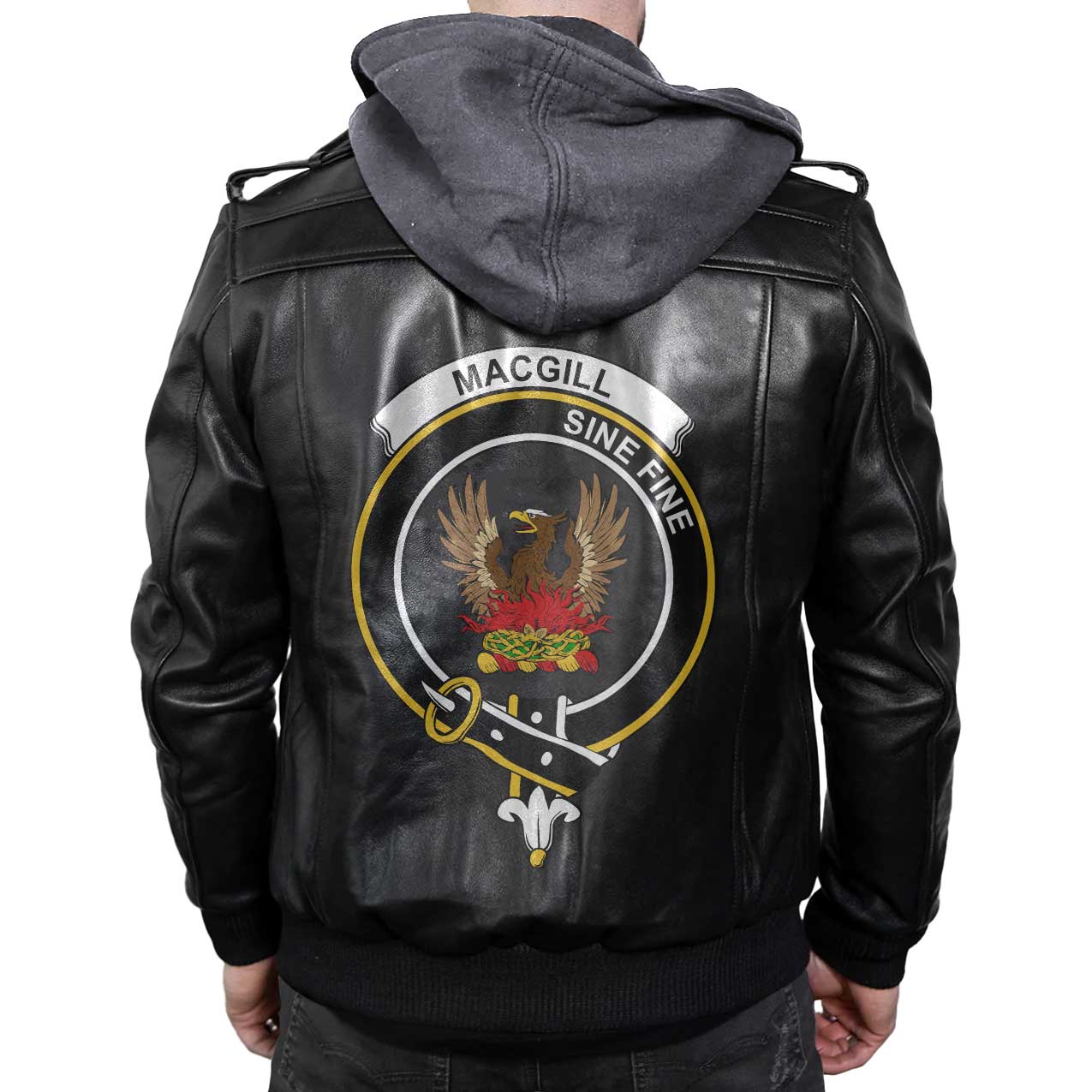 Clan Macgill Makgill Tartan Zip Leather Jacket Crest And Plaid Basic Style