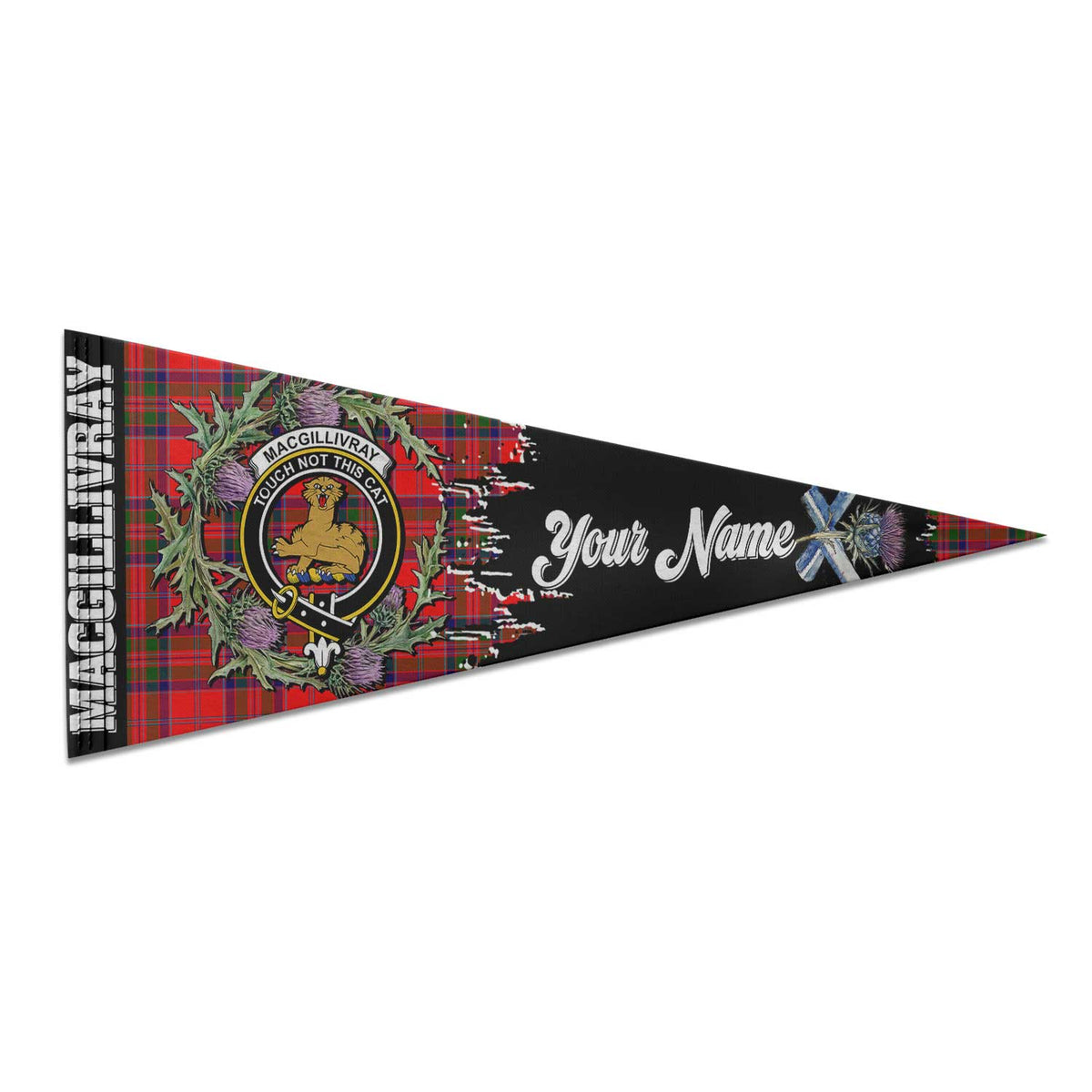 Clan Macgillivray Tartan Felt Pennant Crest And Plaid Basic Style