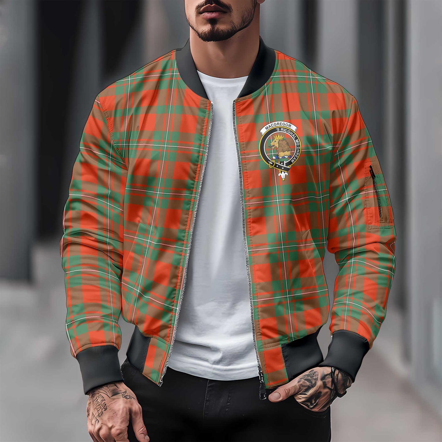 Clan Macgregor Tartan Men Bomber Jacket Crest And Plaid Basic Style