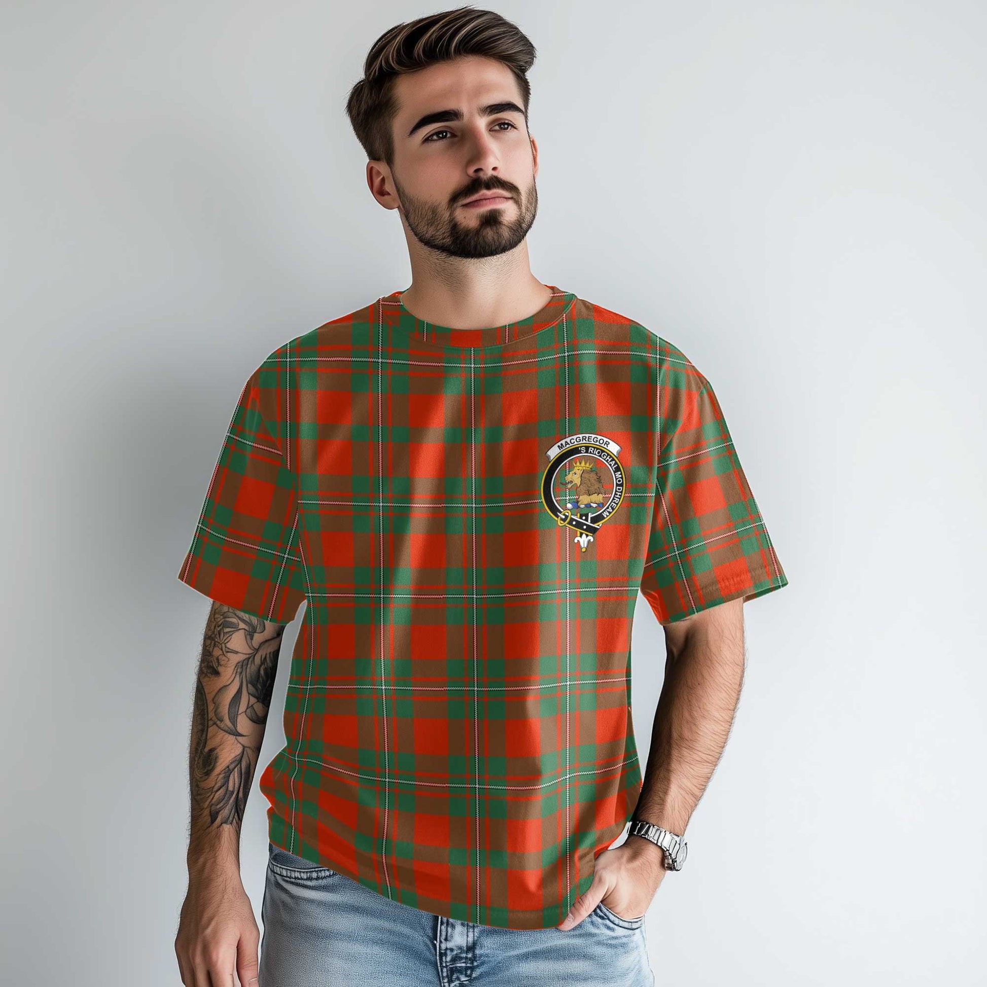 Clan Macgregor Tartan Men T Shirt Crest And Plaid Basic Style