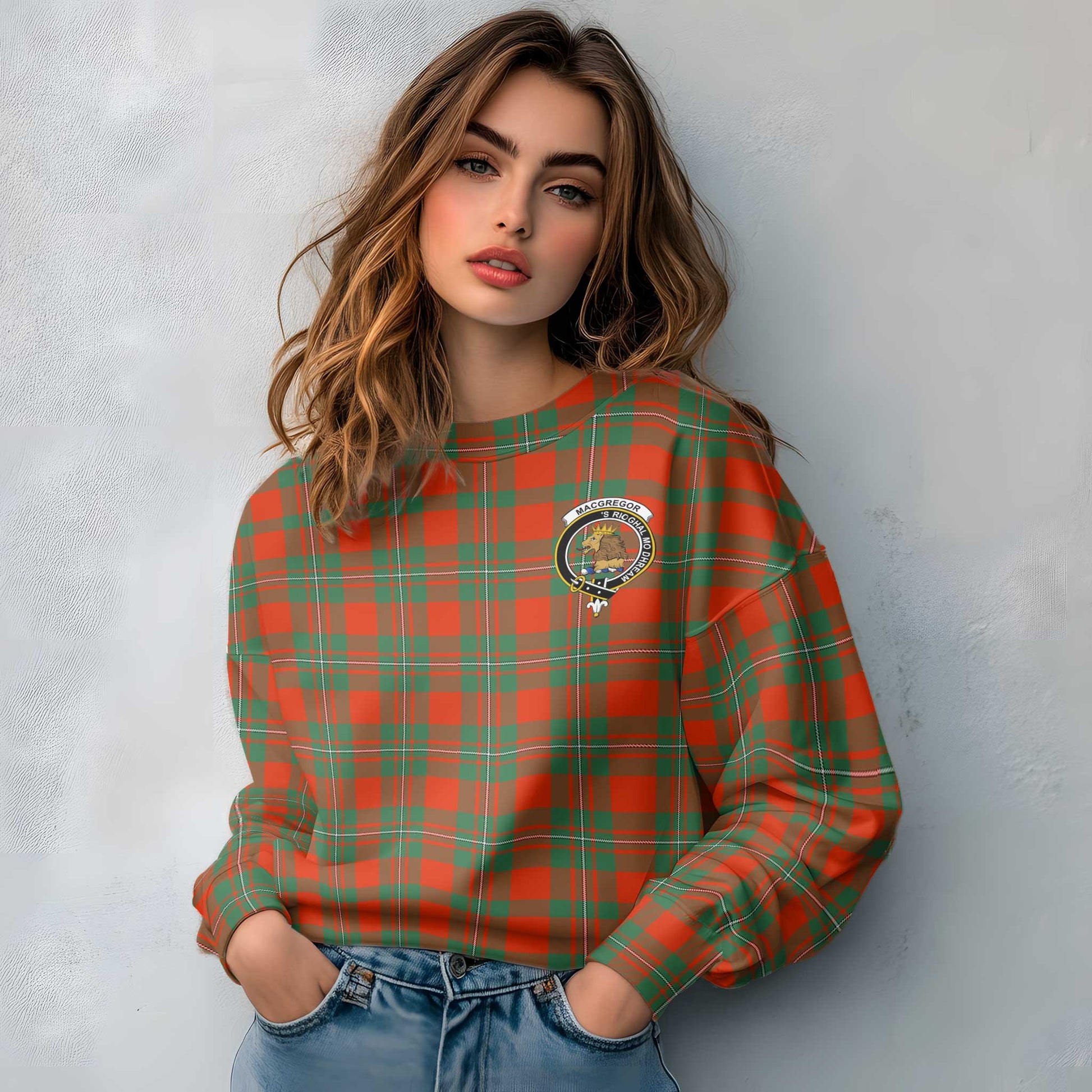 Clan Macgregor Tartan Women Sweatshirt Crest And Plaid Basic Style