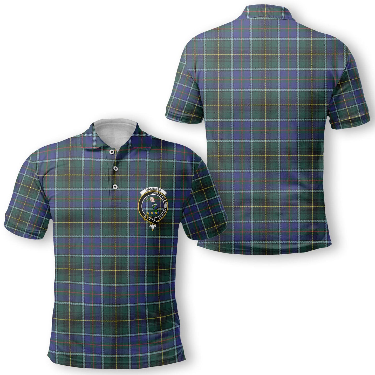 Clan Macinnes Tartan Golf Men Polo Shirt Crest And Plaid Basic Style