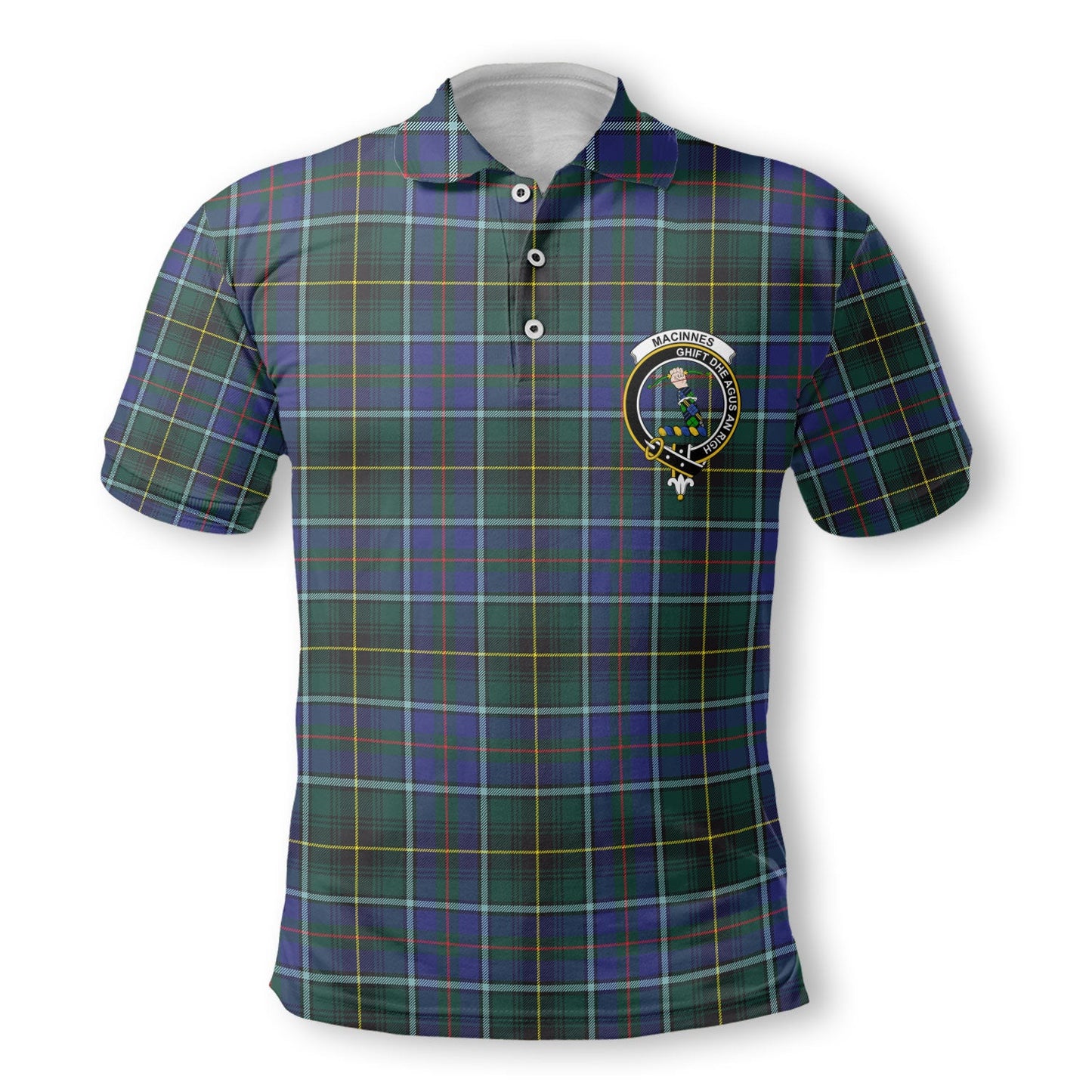 Clan Macinnes Tartan Golf Men Polo Shirt Crest And Plaid Basic Style