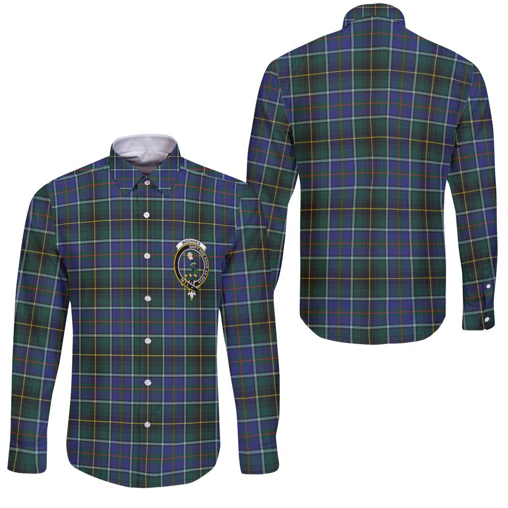 Clan Macinnes Tartan Long Sleeve Button Shirt Crest And Plaid Basic Style
