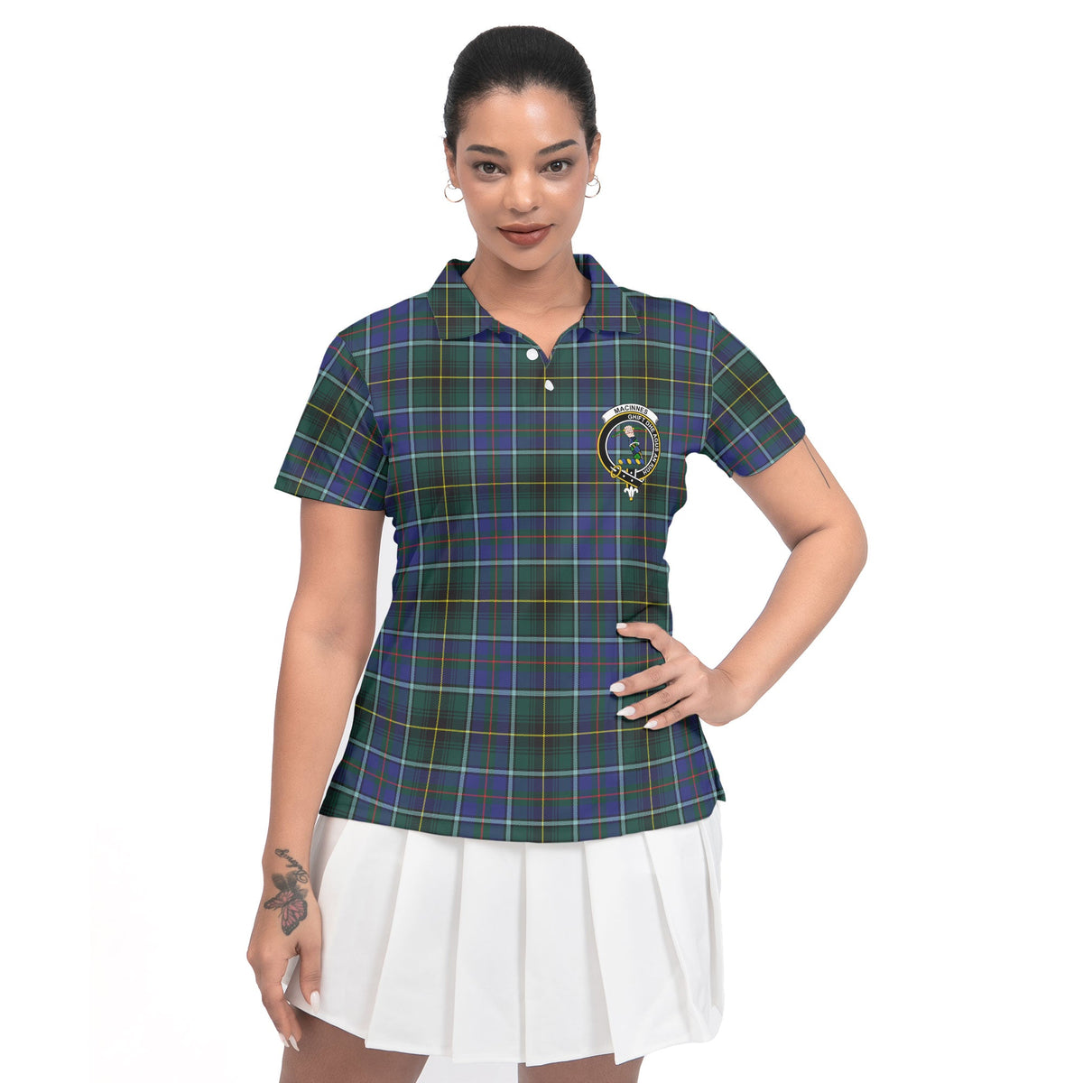 Clan Macinnes Tartan Women Polo Shirt Crest And Plaid Basic Style