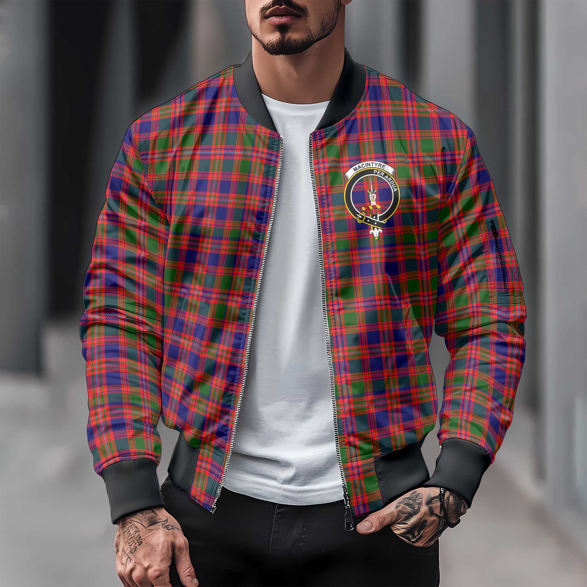 Clan Macintyre Tartan Men Bomber Jacket Crest And Plaid Basic Style