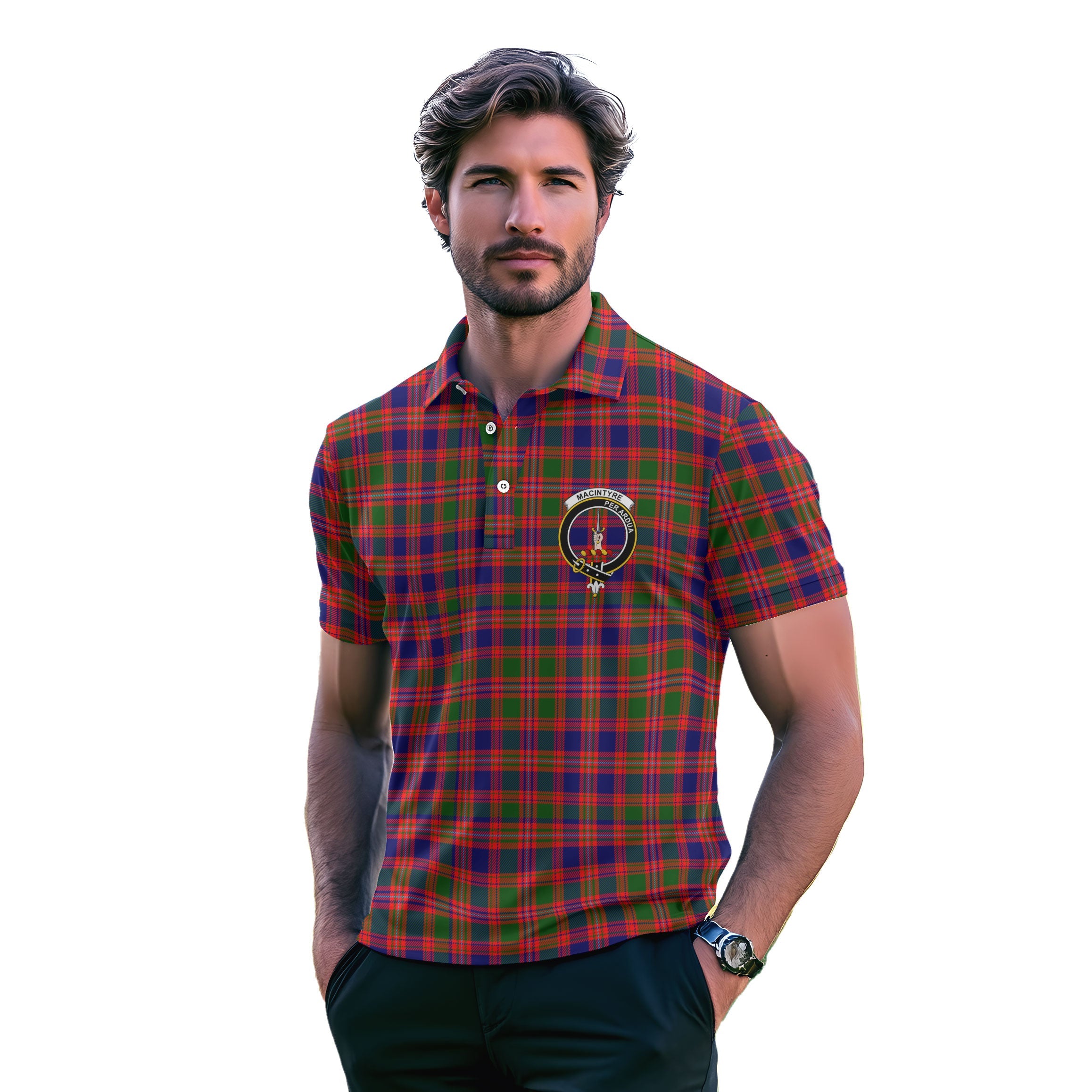 Clan Macintyre Tartan Men Polo Shirt Crest And Plaid Basic Style