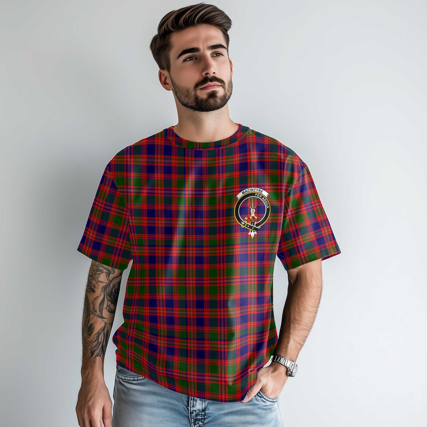 Clan Macintyre Tartan Men T Shirt Crest And Plaid Basic Style