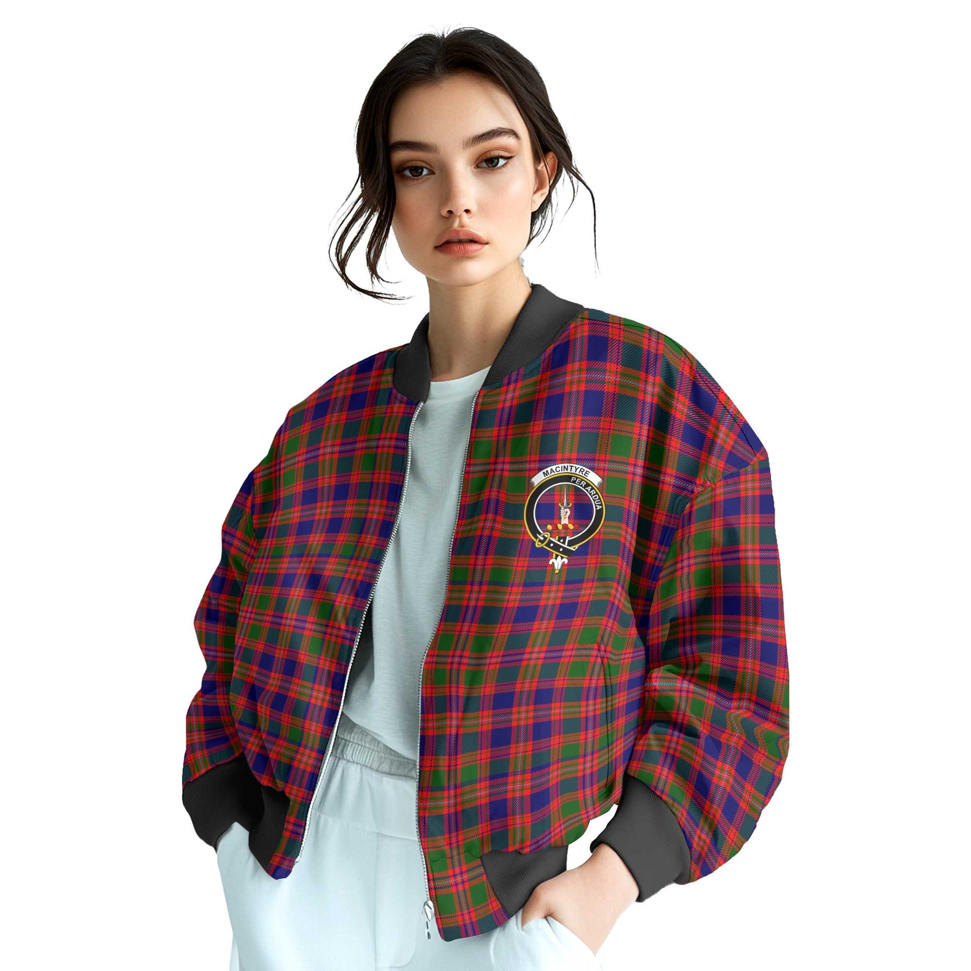 Clan Macintyre Tartan Women Bomber Jacket Crest And Plaid Basic Style