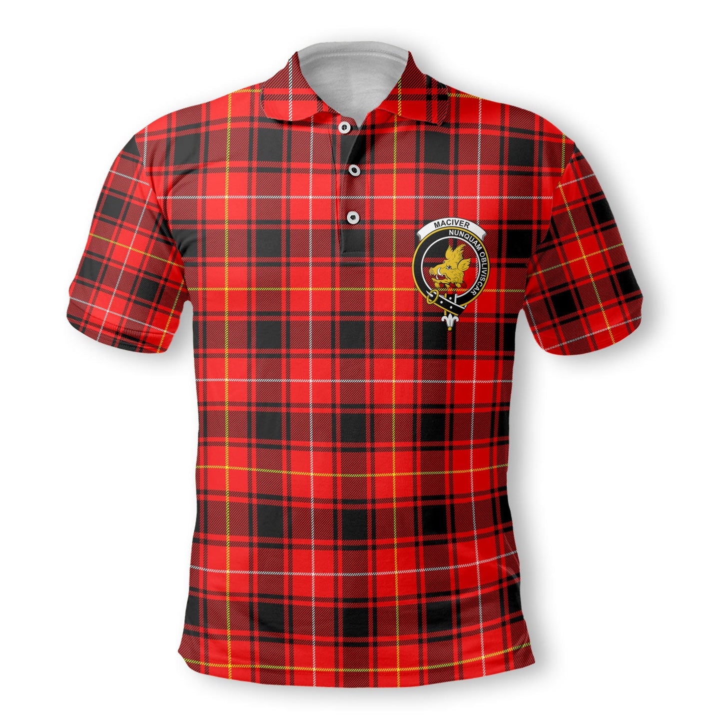 Clan Maciver Tartan Golf Men Polo Shirt Crest And Plaid Basic Style