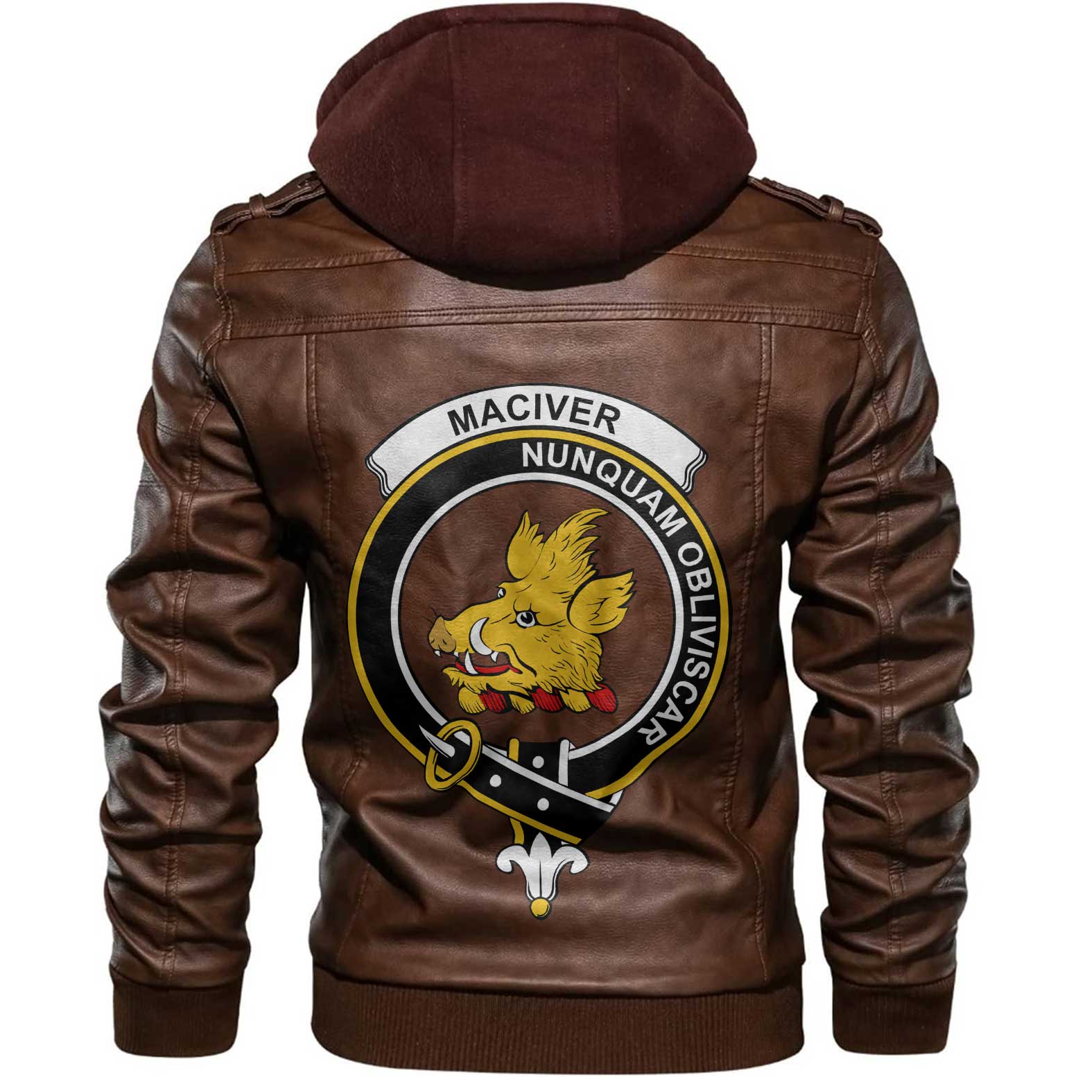 Clan Maciver Tartan Zip Leather Jacket Crest And Plaid Basic Style