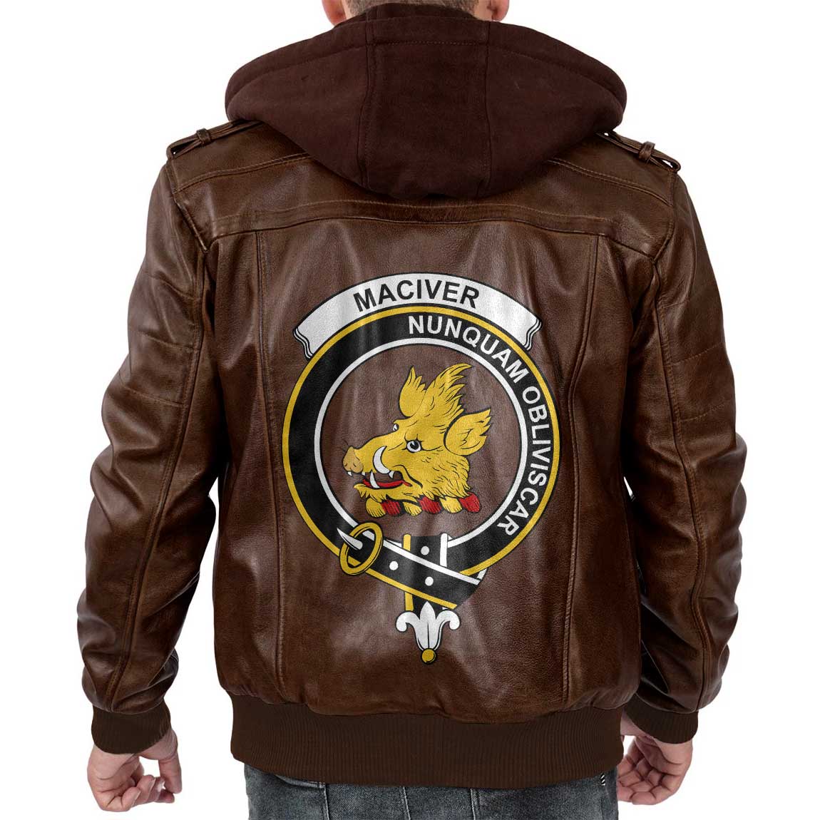 Clan Maciver Tartan Zip Leather Jacket Crest And Plaid Basic Style