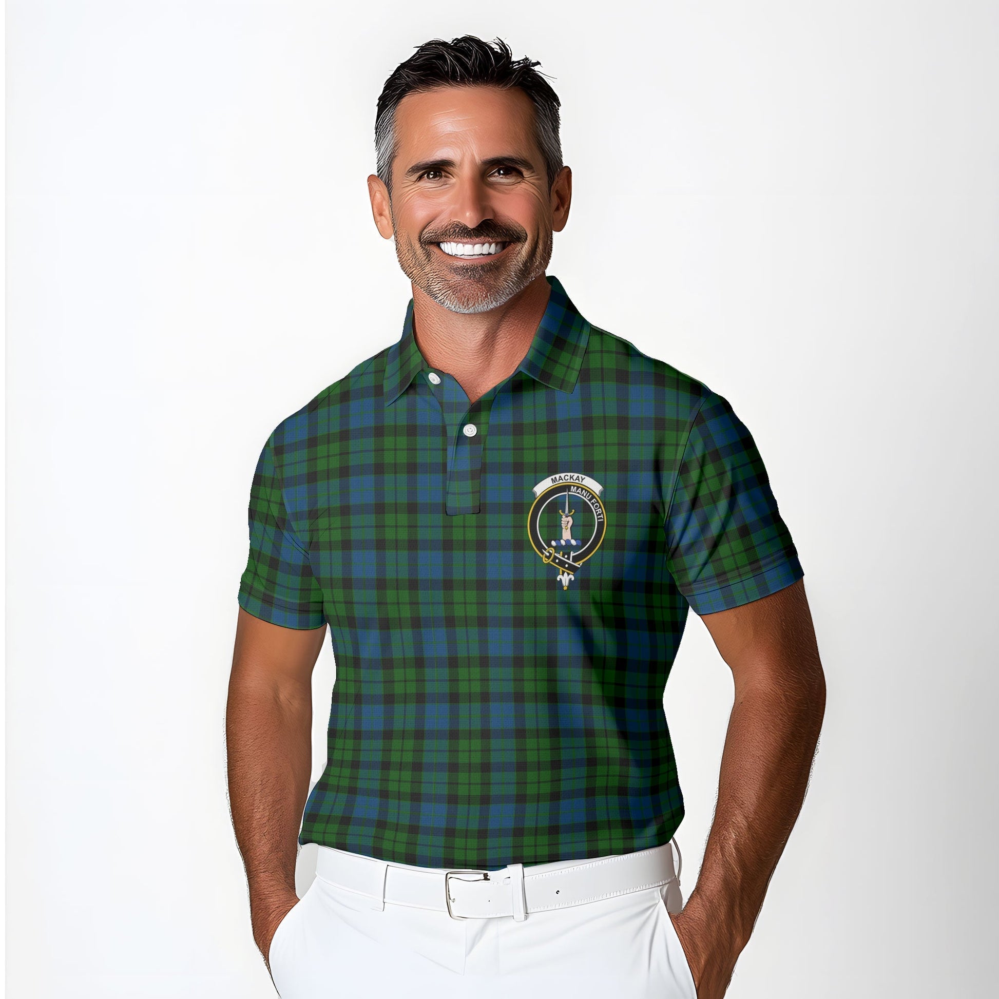 Clan Mackay Tartan Golf Tartan Men Polo Shirt Crest And Plaid Basic Style