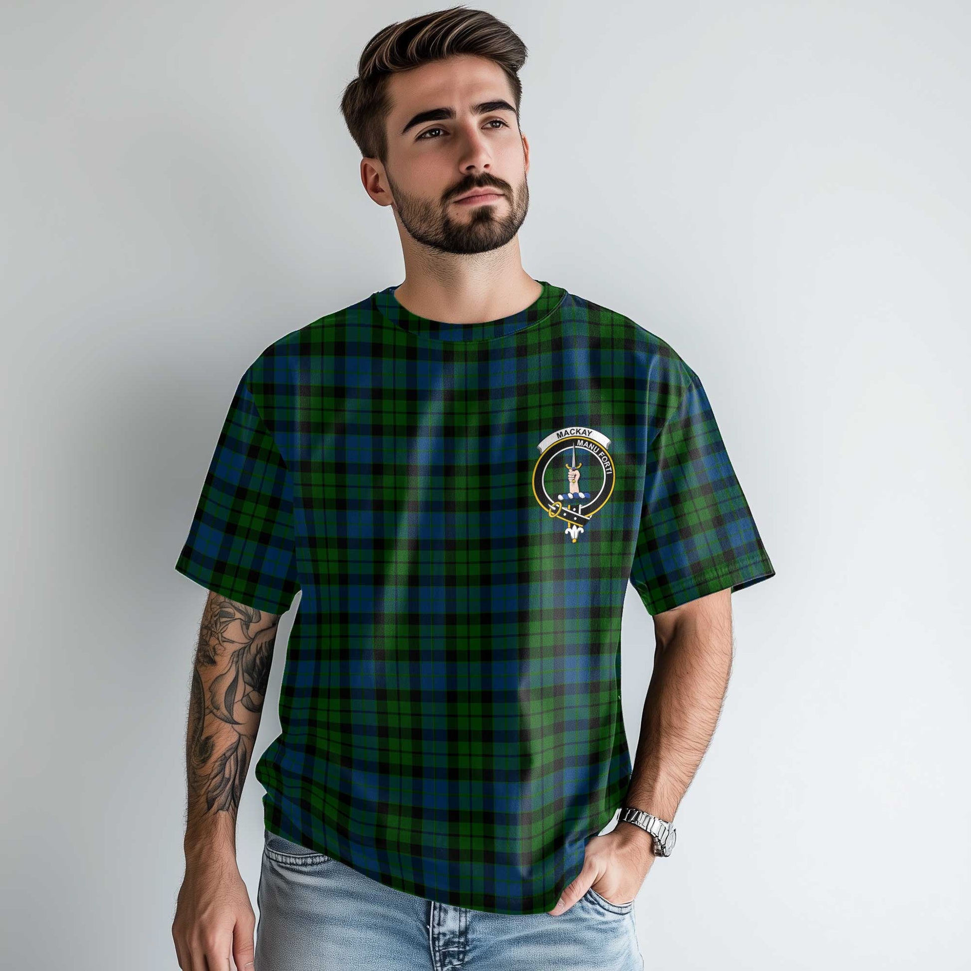 Clan Mackay Tartan Men T Shirt Crest And Plaid Basic Style