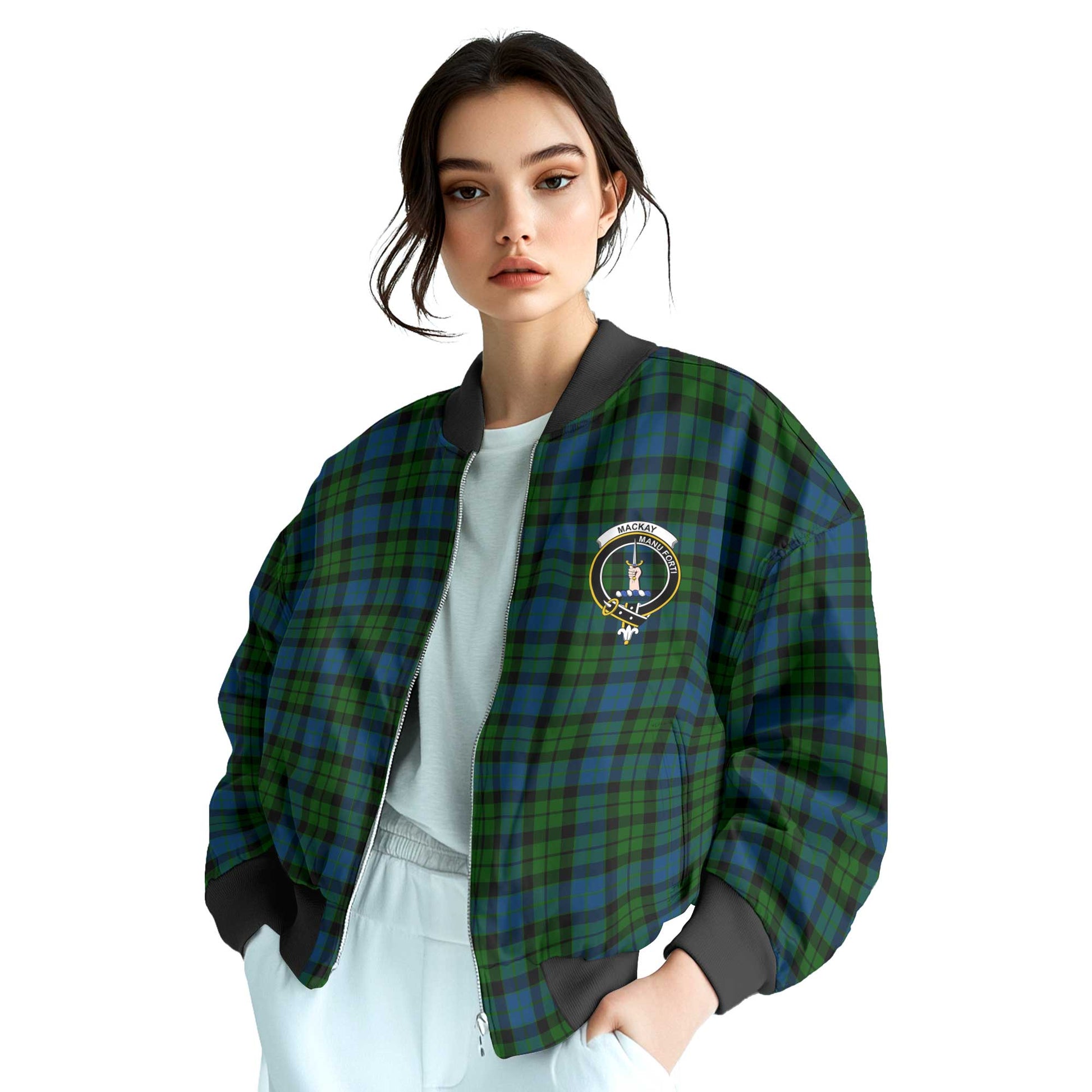 Clan Mackay Tartan Women Bomber Jacket Crest And Plaid Basic Style