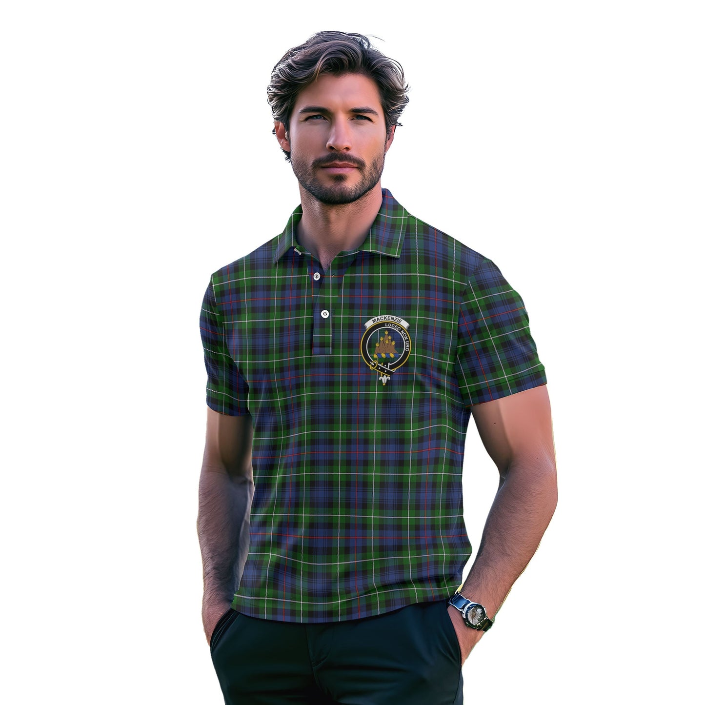 Clan Mackenzie Tartan Golf Tartan Men Polo Shirt Crest And Plaid Basic Style