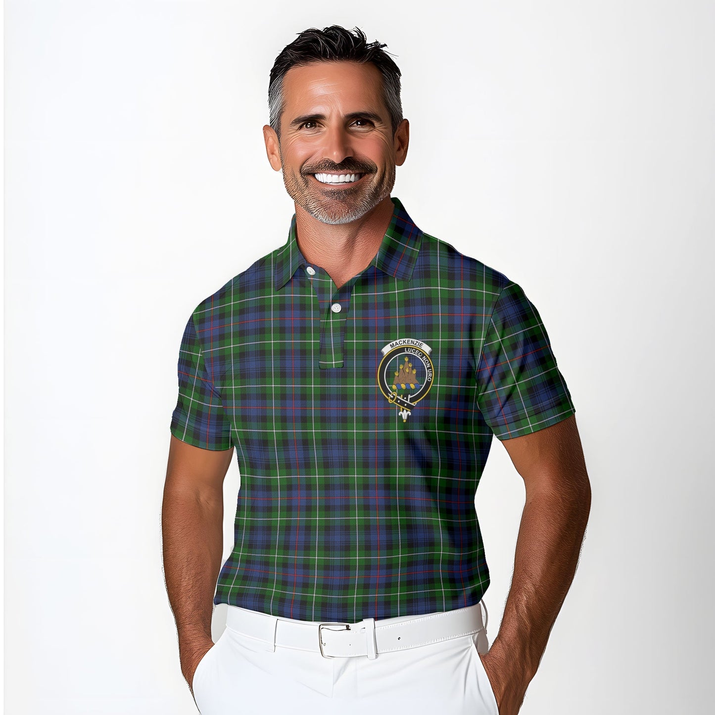 Clan Mackenzie Tartan Golf Tartan Men Polo Shirt Crest And Plaid Basic Style