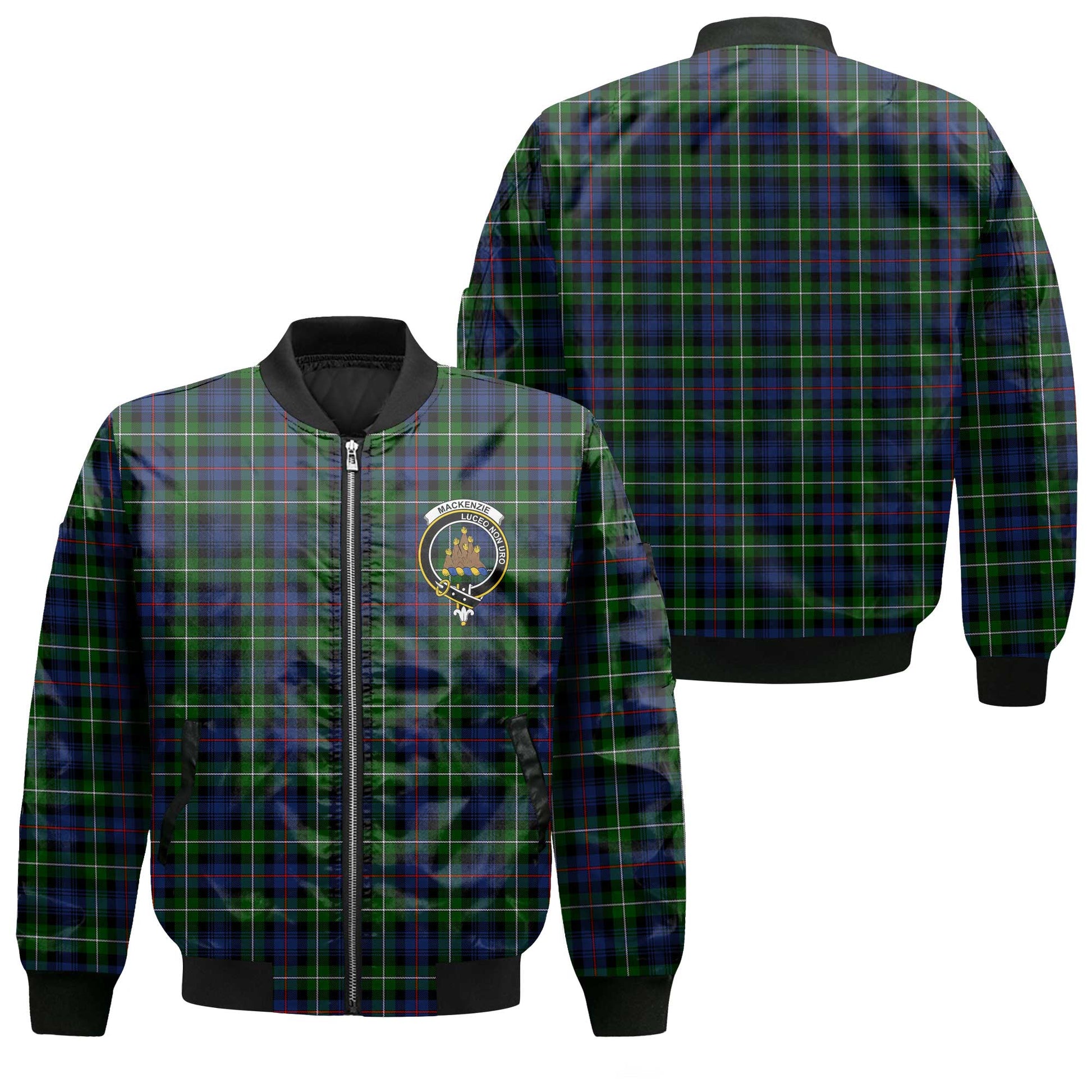 Clan Mackenzie Tartan Men Bomber Jacket Crest And Plaid Basic Style