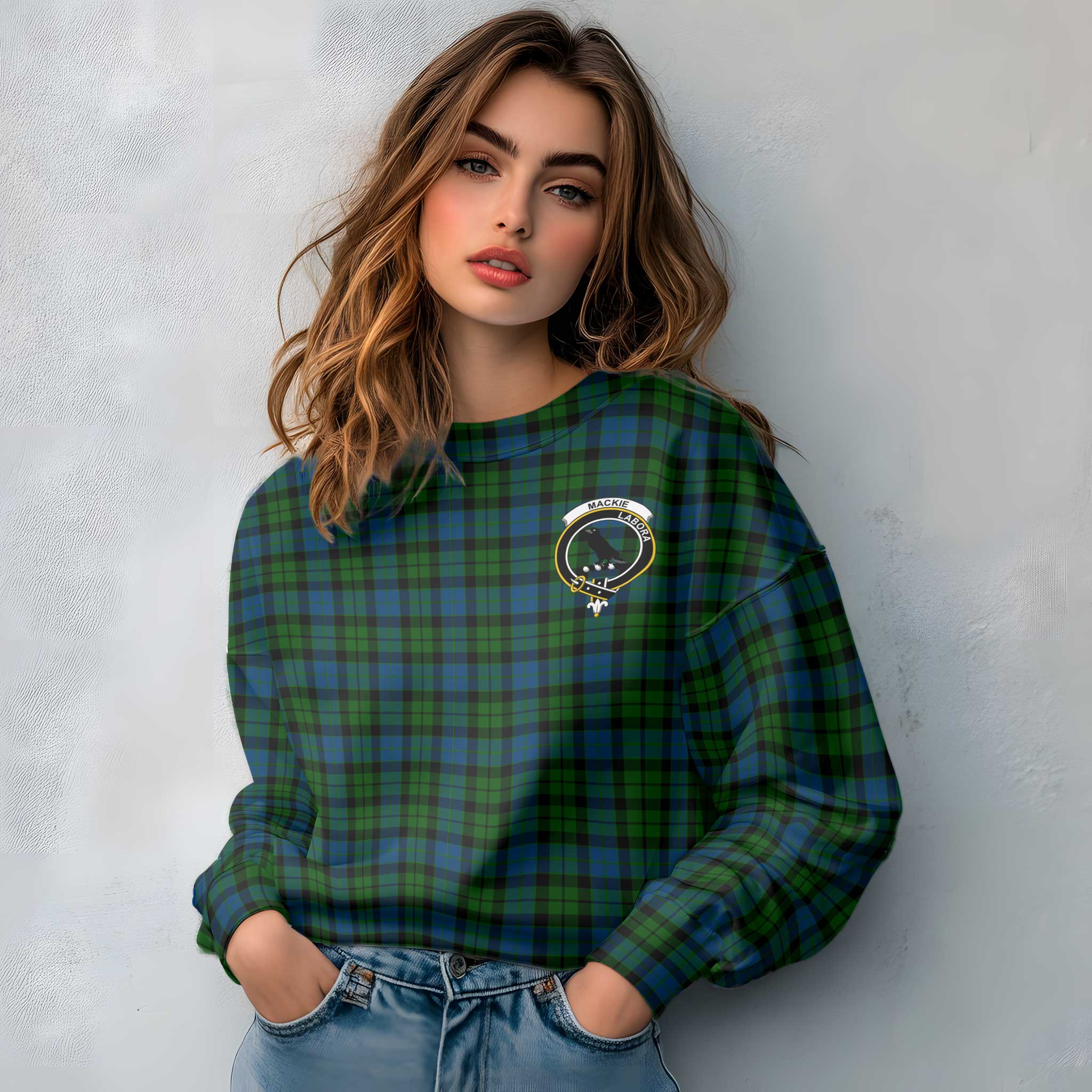 Clan Mackie Tartan Women Sweatshirt Crest And Plaid Basic Style