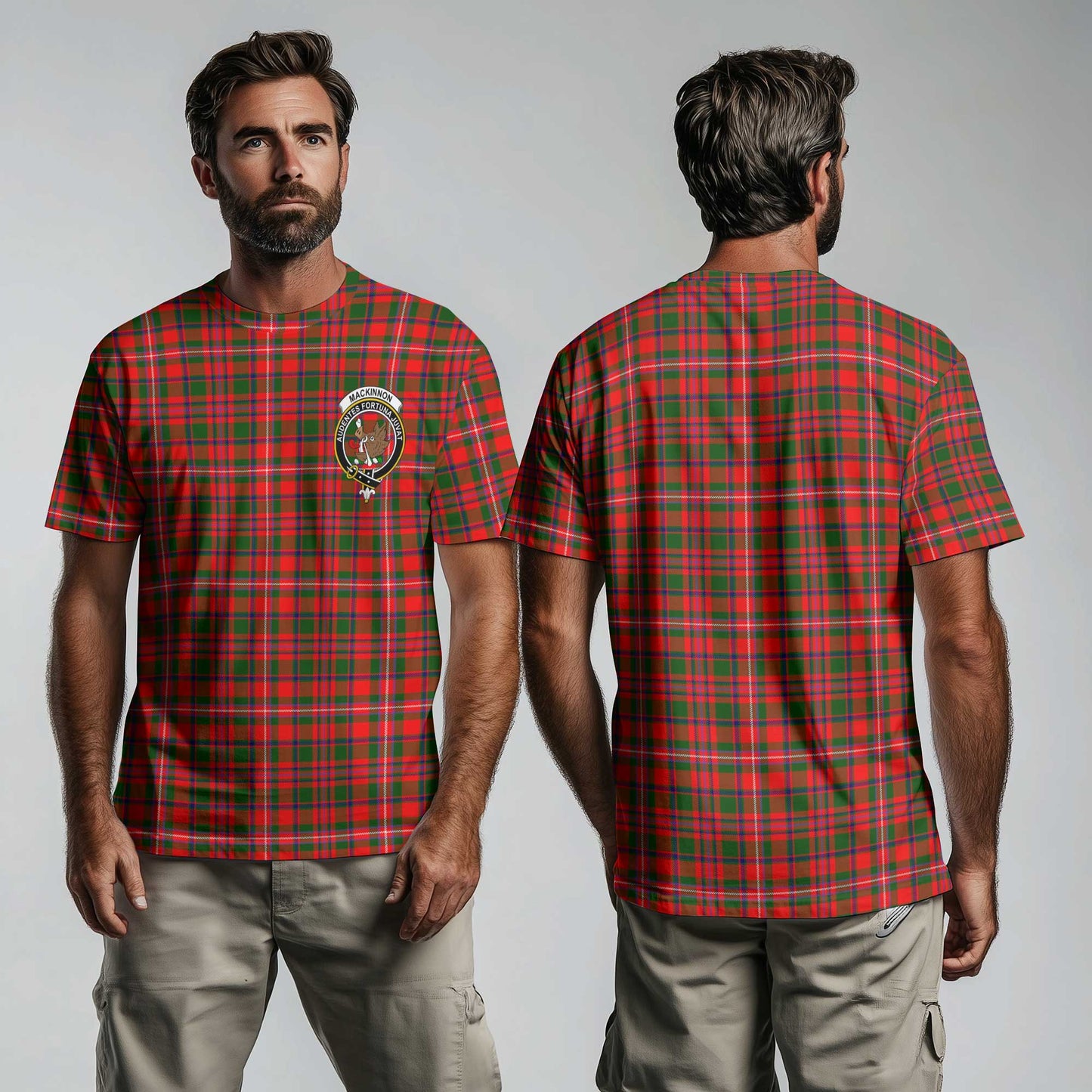 Clan Mackinnon Tartan Men T Shirt Crest And Plaid Basic Style