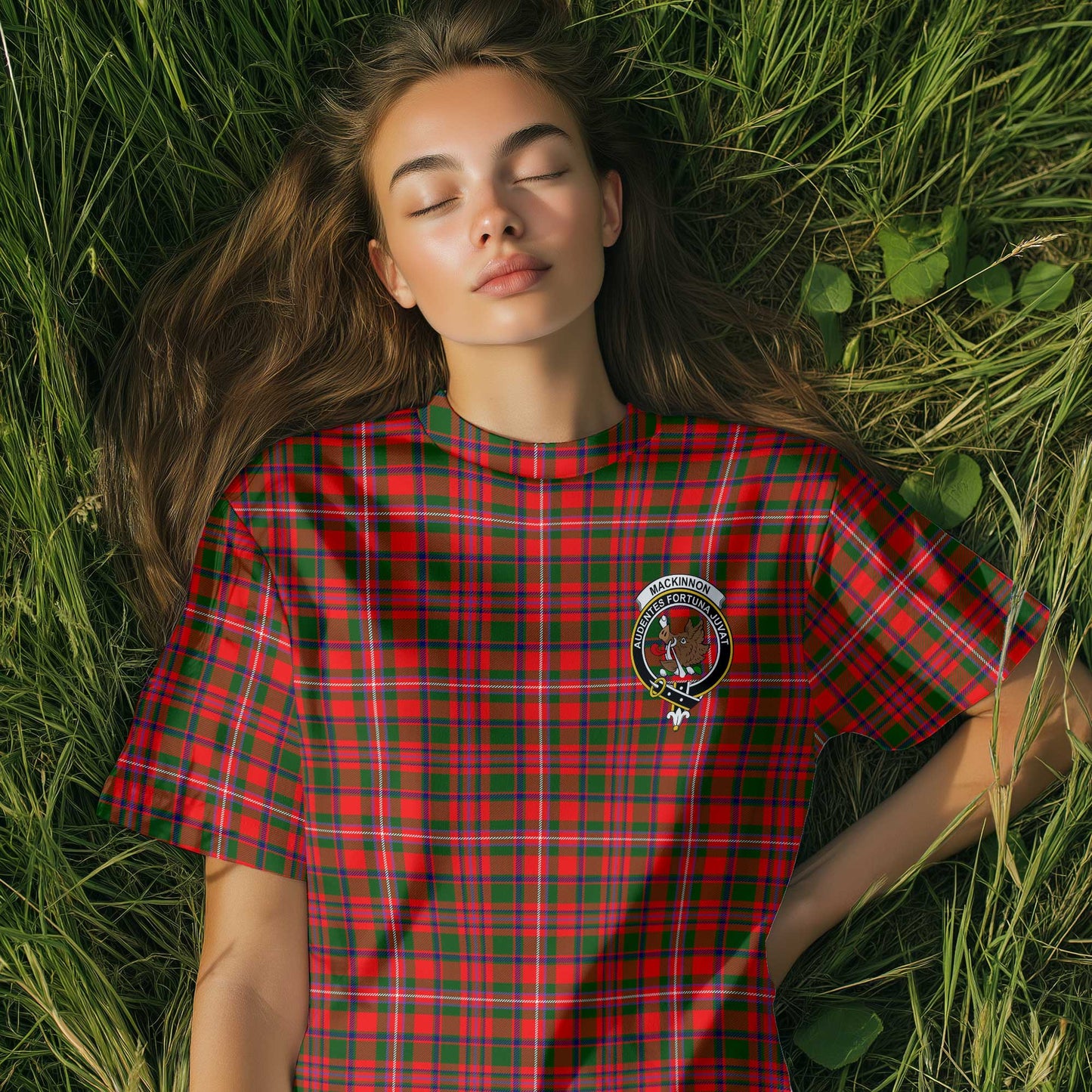 Clan Mackinnon Tartan Women T Shirt Crest And Plaid Basic Style