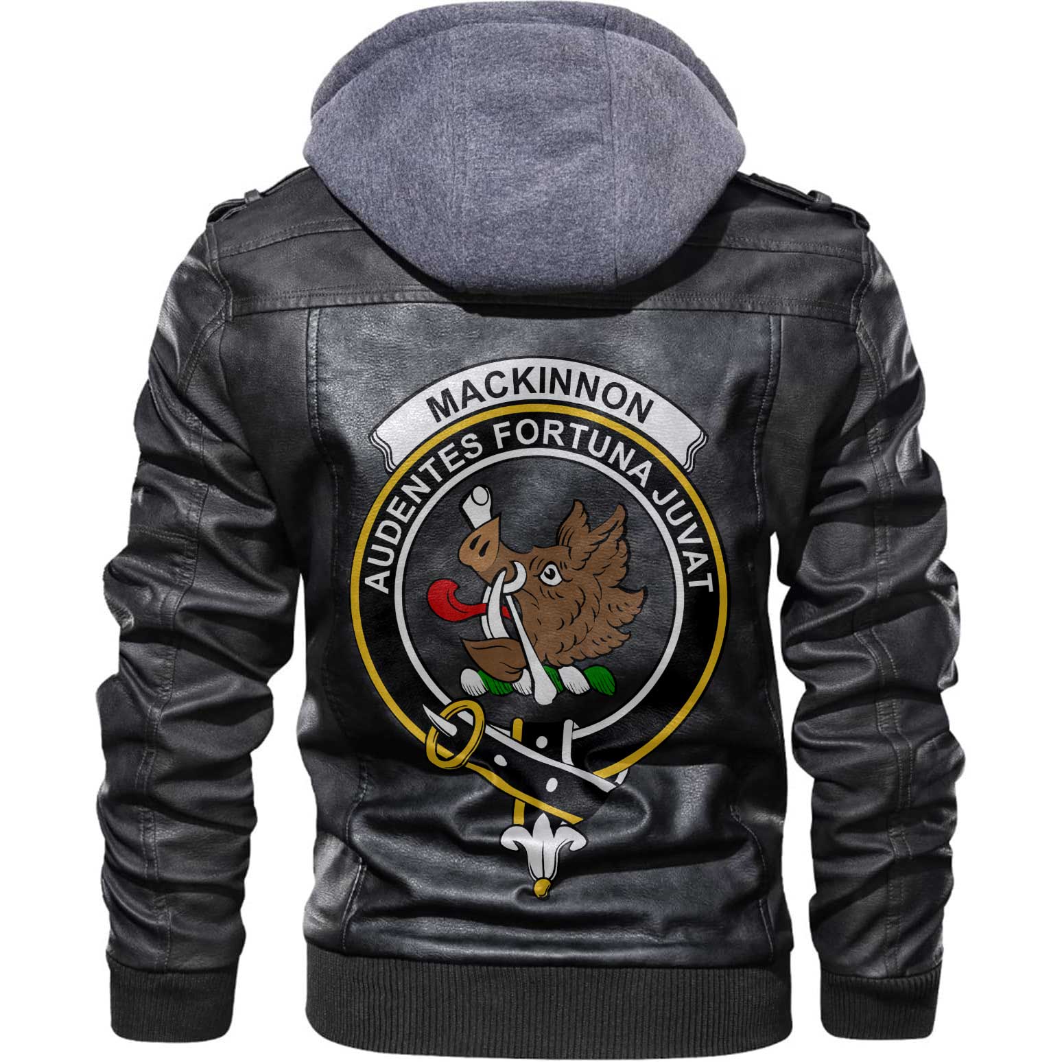 Clan Mackinnon Tartan Zip Leather Jacket Crest And Plaid Basic Style