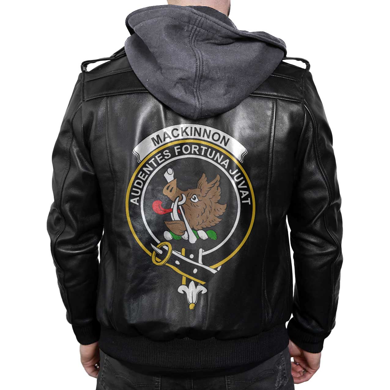 Clan Mackinnon Tartan Zip Leather Jacket Crest And Plaid Basic Style